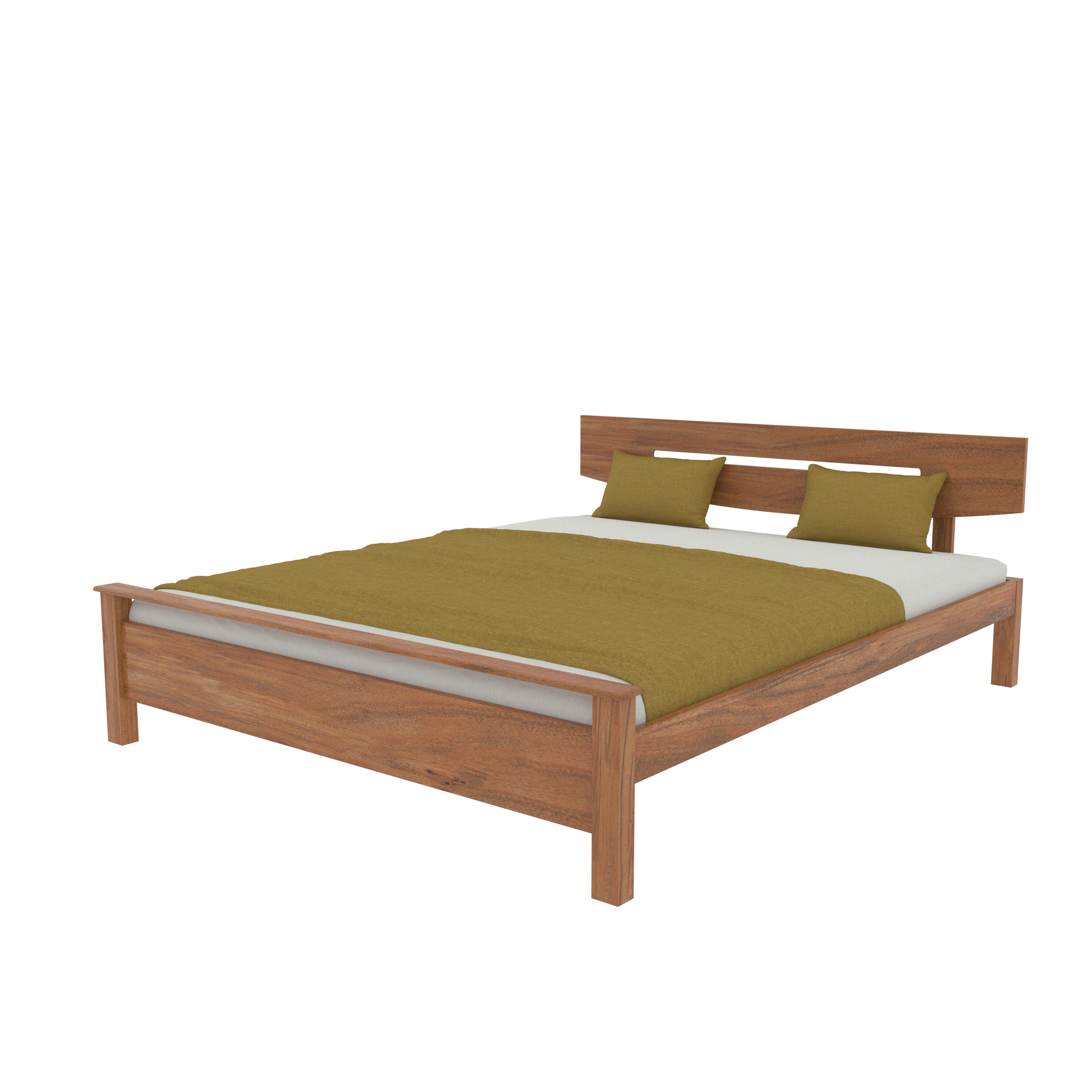 Contemporary Rustic Bedroom: Wood Slat Accent & Mustard Bedding bed