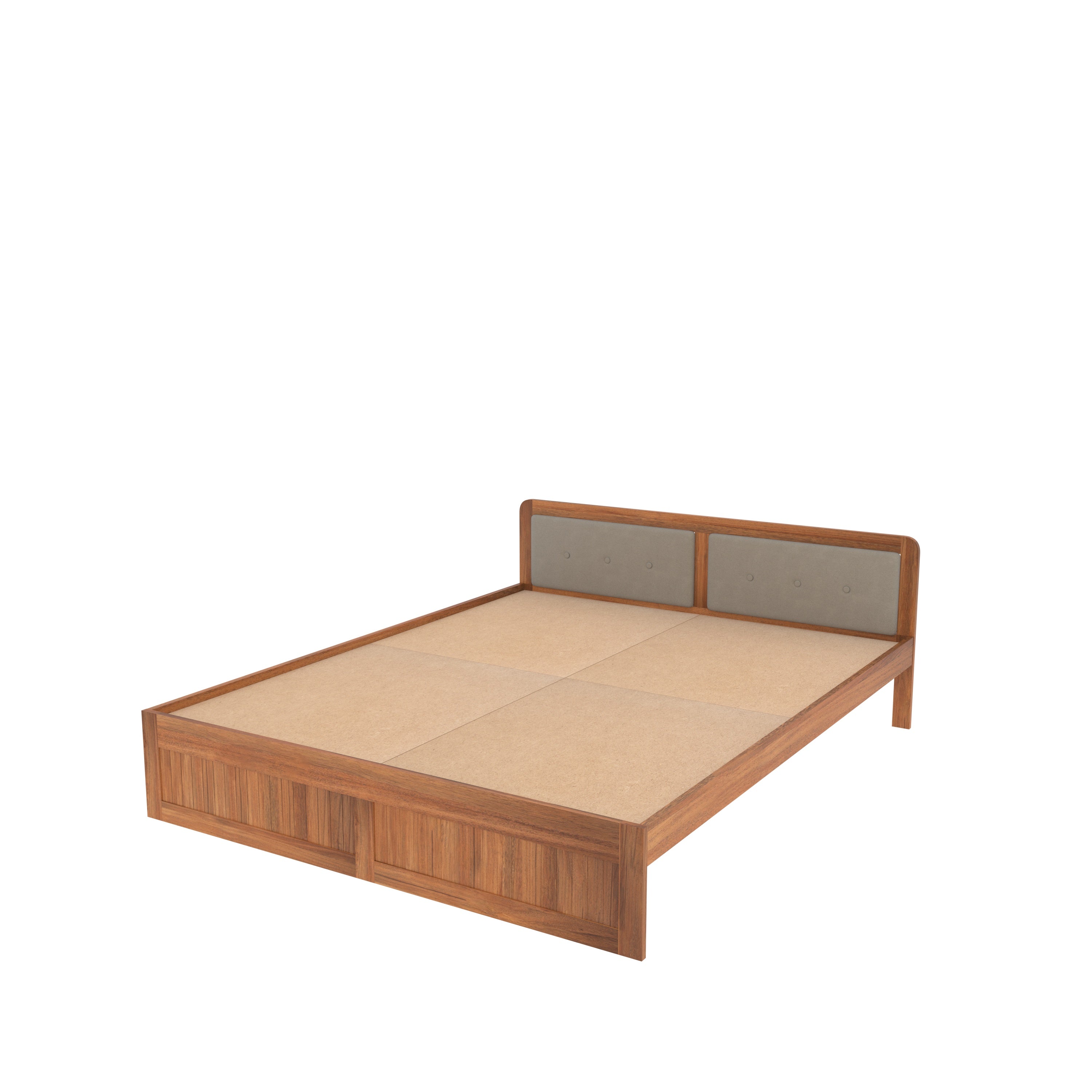 Modern Wooden Bed with Upholstered Headboard – Isolated Product View Bed