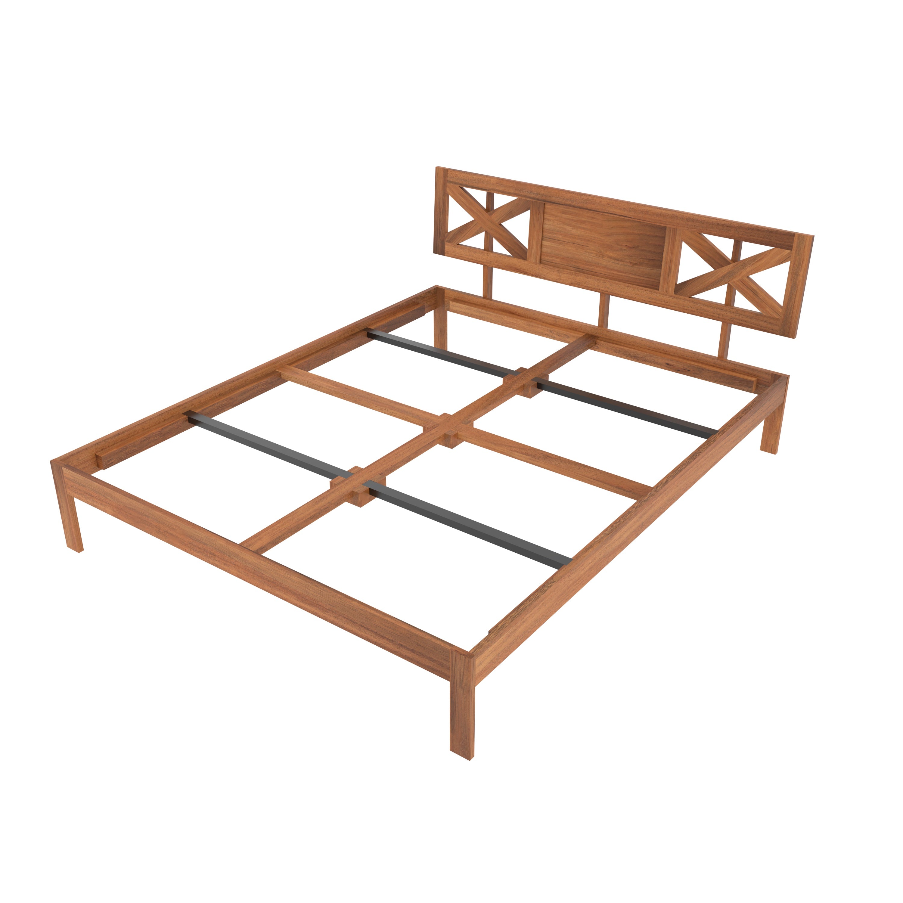 Contemporary Wooden Bed with Cut-Out Headboard – Sleek & Minimalist Style Bed
