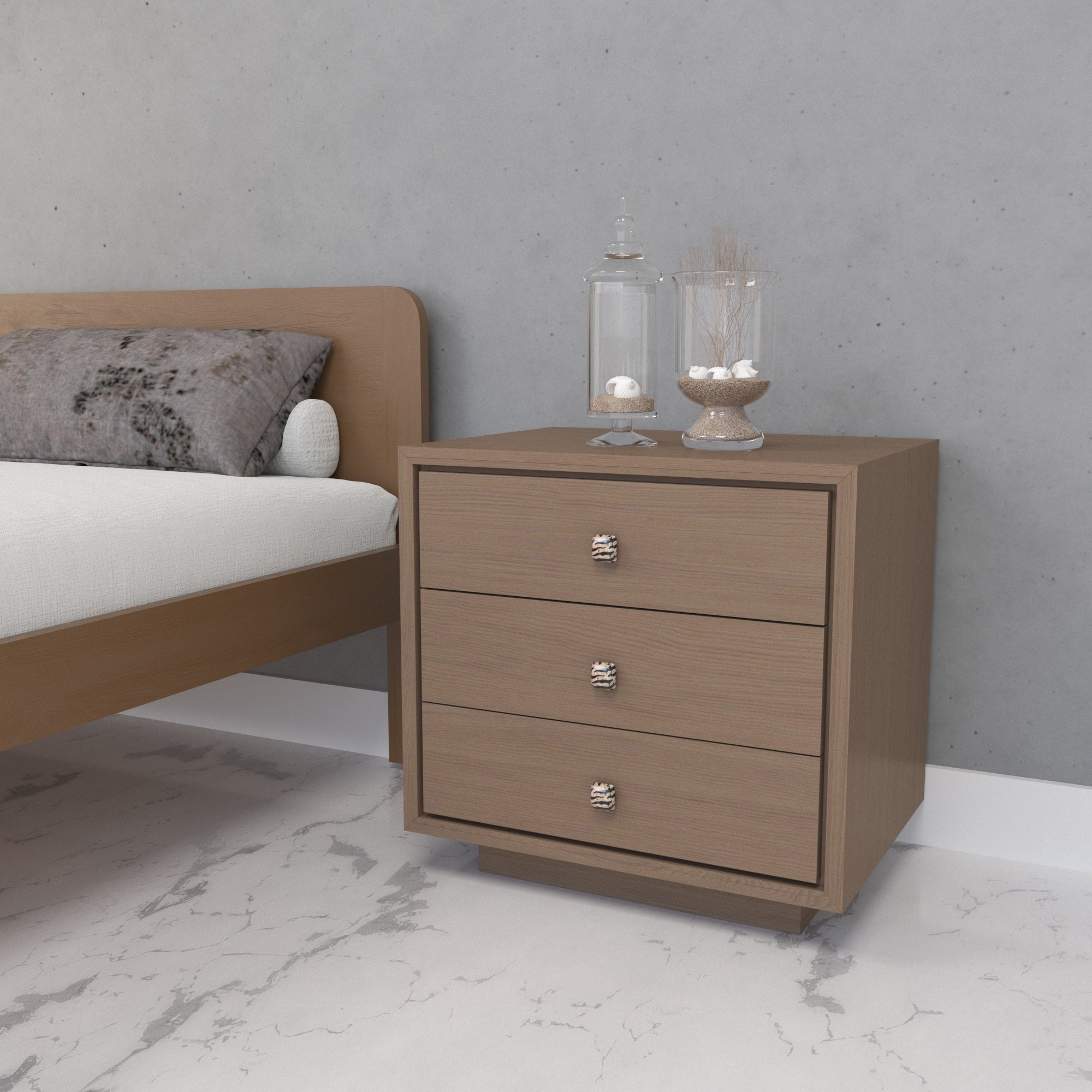 Elegant Wooden Bedside Table with 3 Drawers and Metallic Knobs Bedside