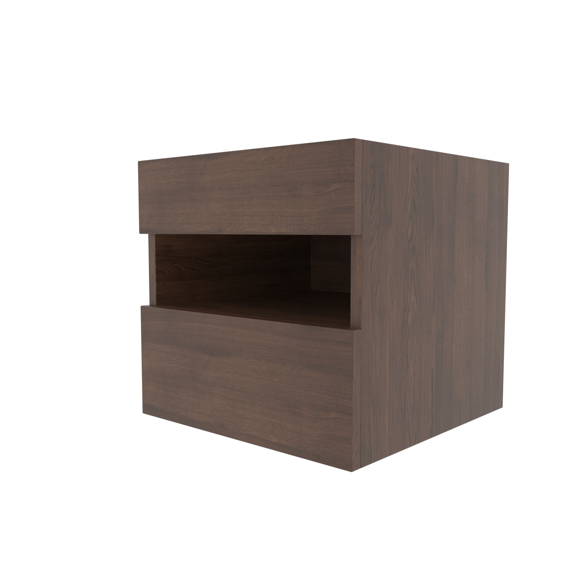 Modern Walnut-Finish Bedside Table with Open Storage Bedside
