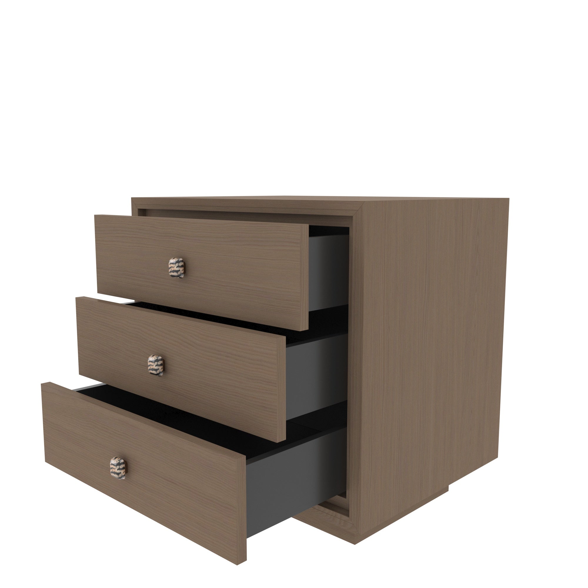 Elegant Wooden Bedside Table with 3 Drawers and Metallic Knobs Bedside