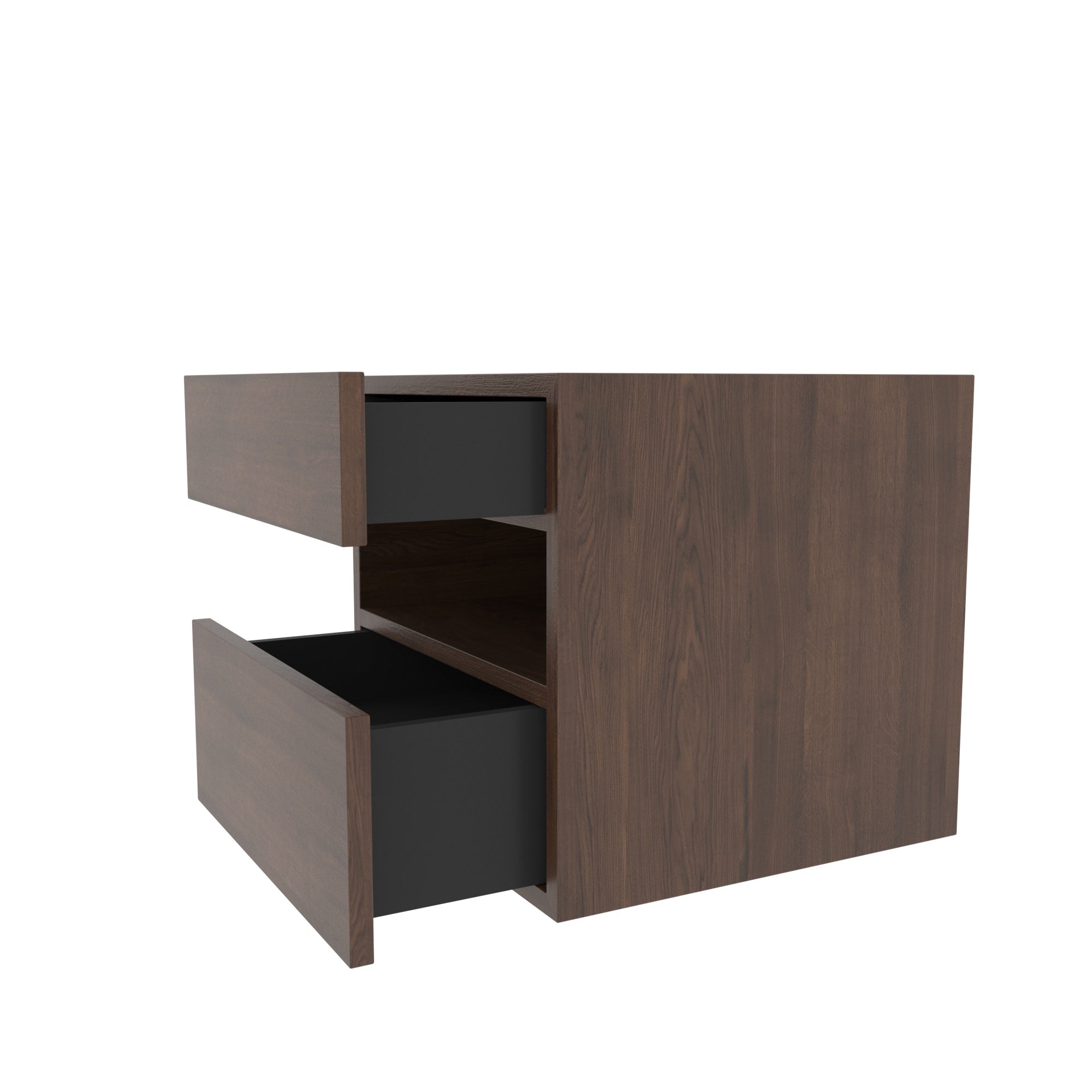 Modern Walnut-Finish Bedside Table with Open Storage Bedside