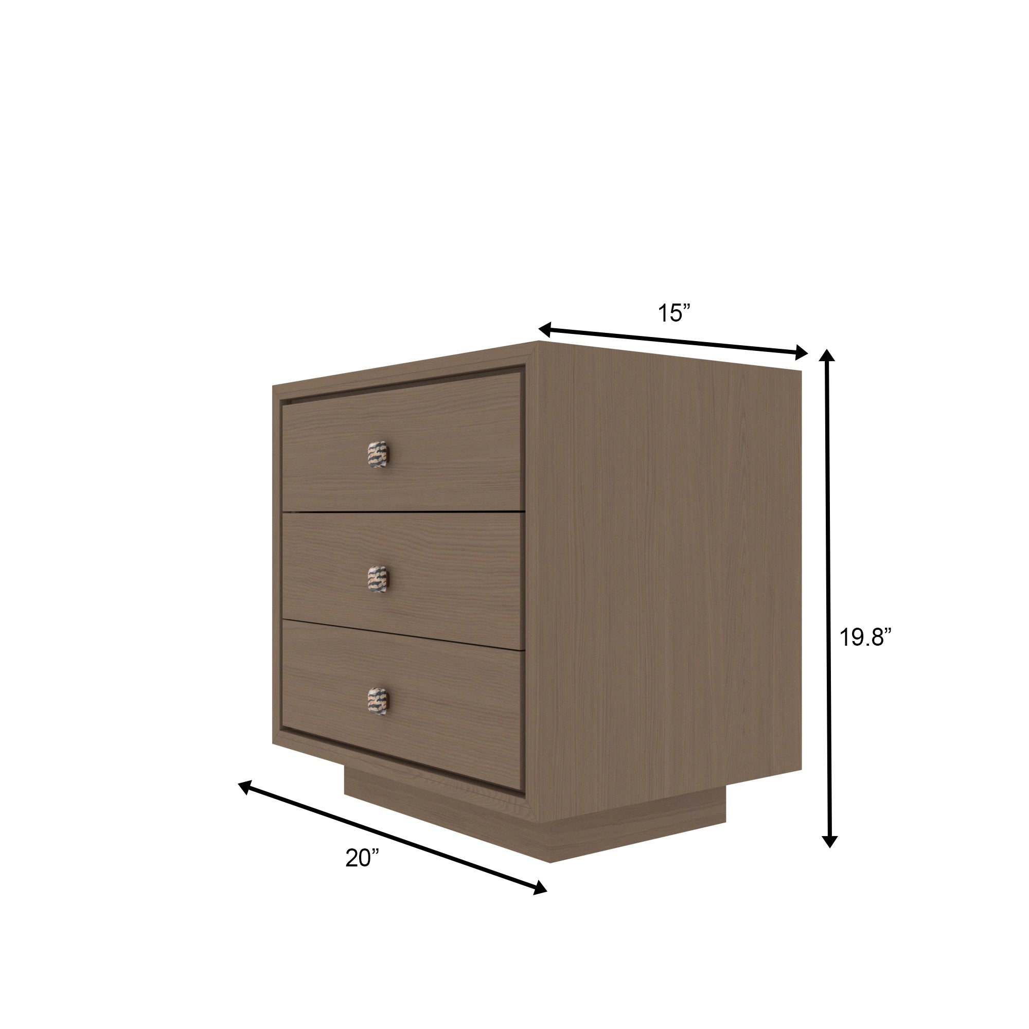 Elegant Wooden Bedside Table with 3 Drawers and Metallic Knobs Bedside
