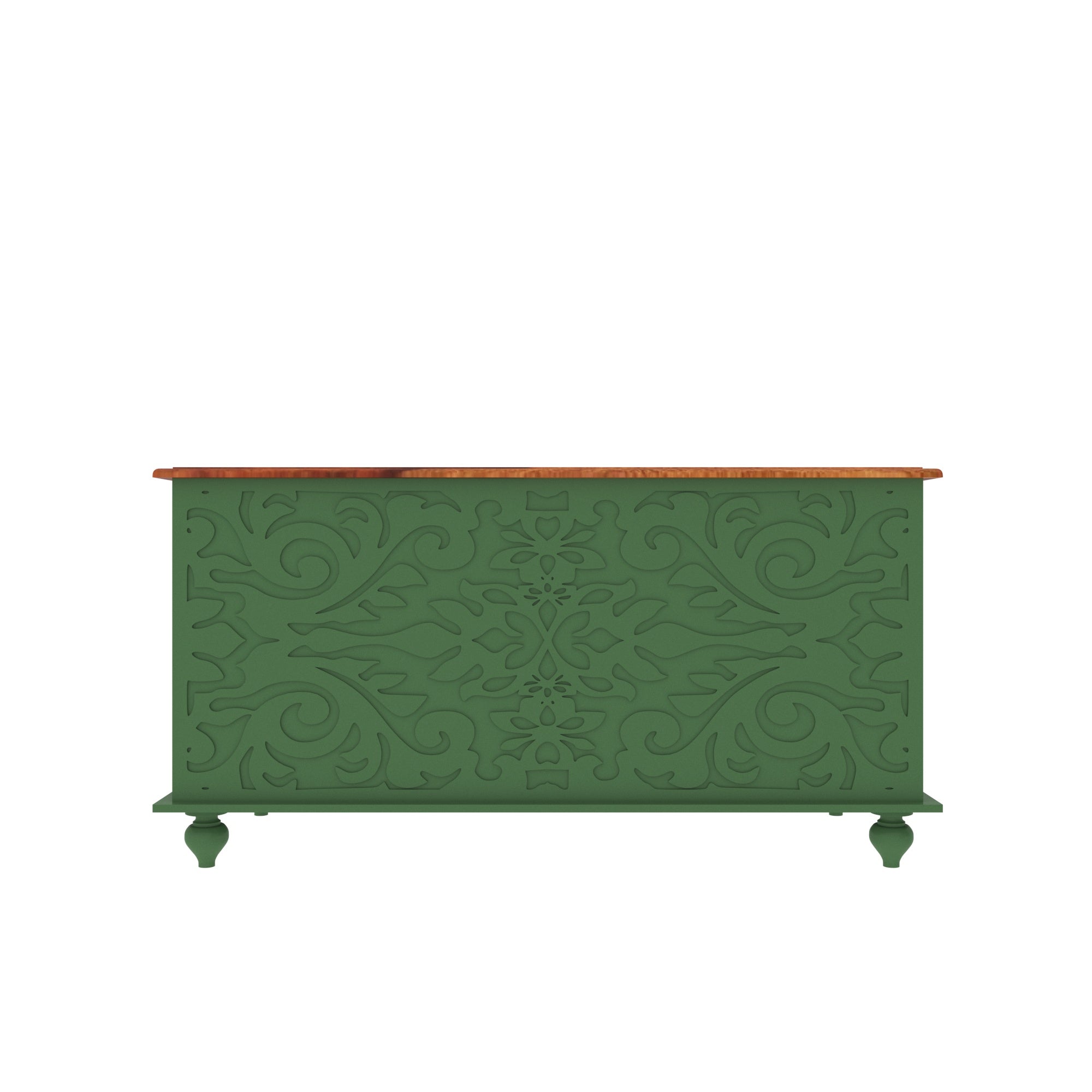Handcrafted Green Painted Storage Chest with Carved Floral Patterns - Wooden Top Wooden Box