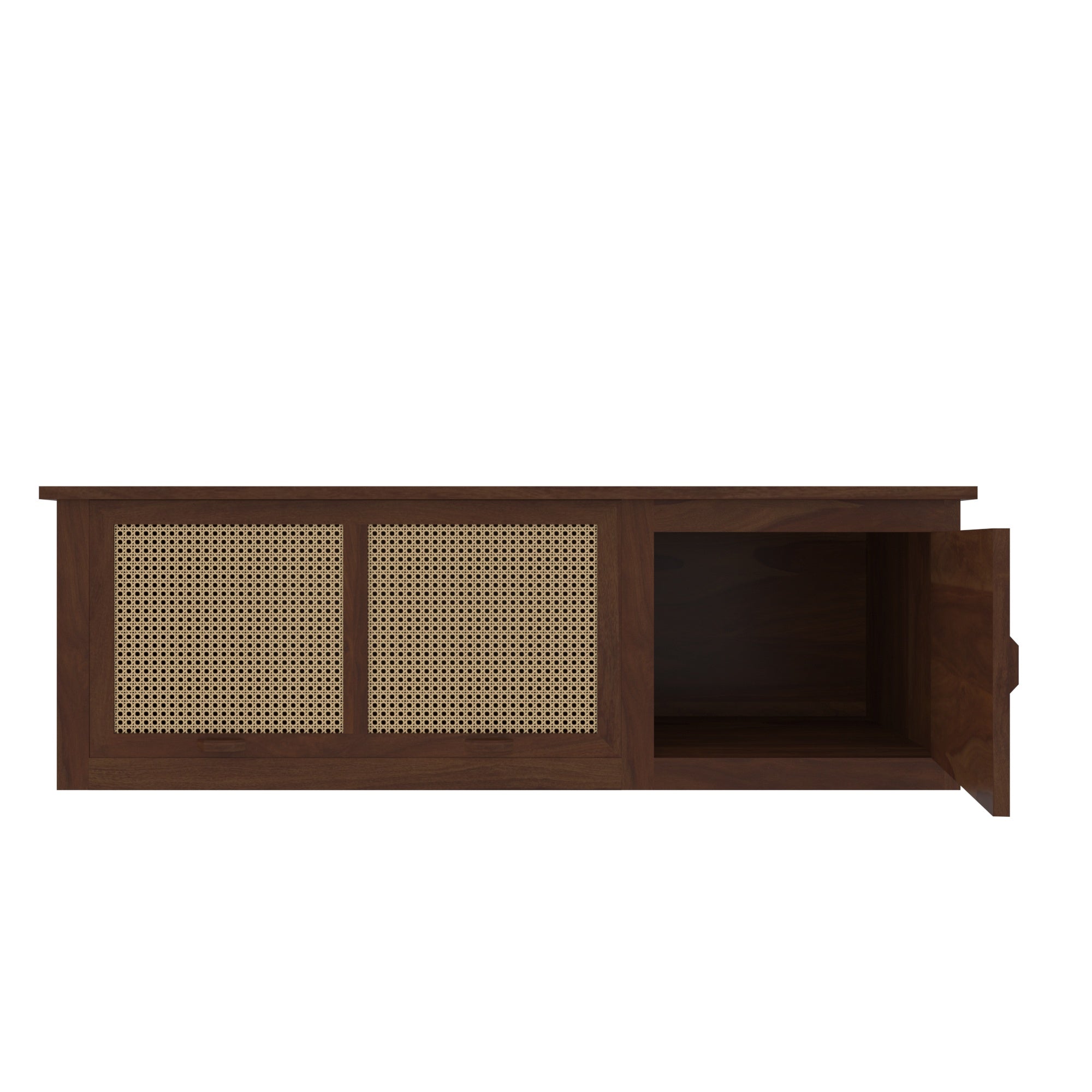 Handcrafted Wooden Storage Bench with Cane Webbing - White Cushioned Top Bench
