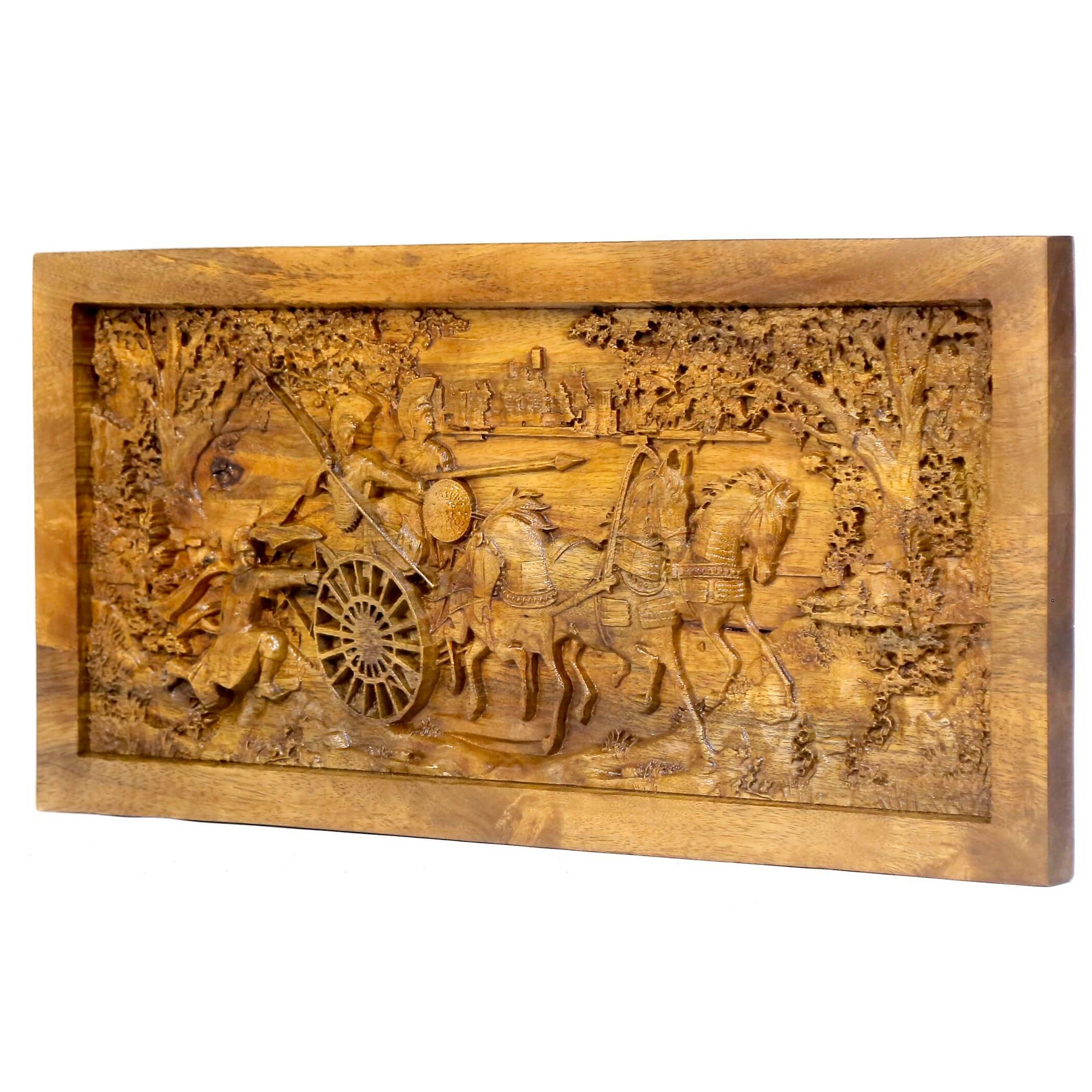 Gladiator Chariot Battle Scene Wooden Artwork Wall Decor