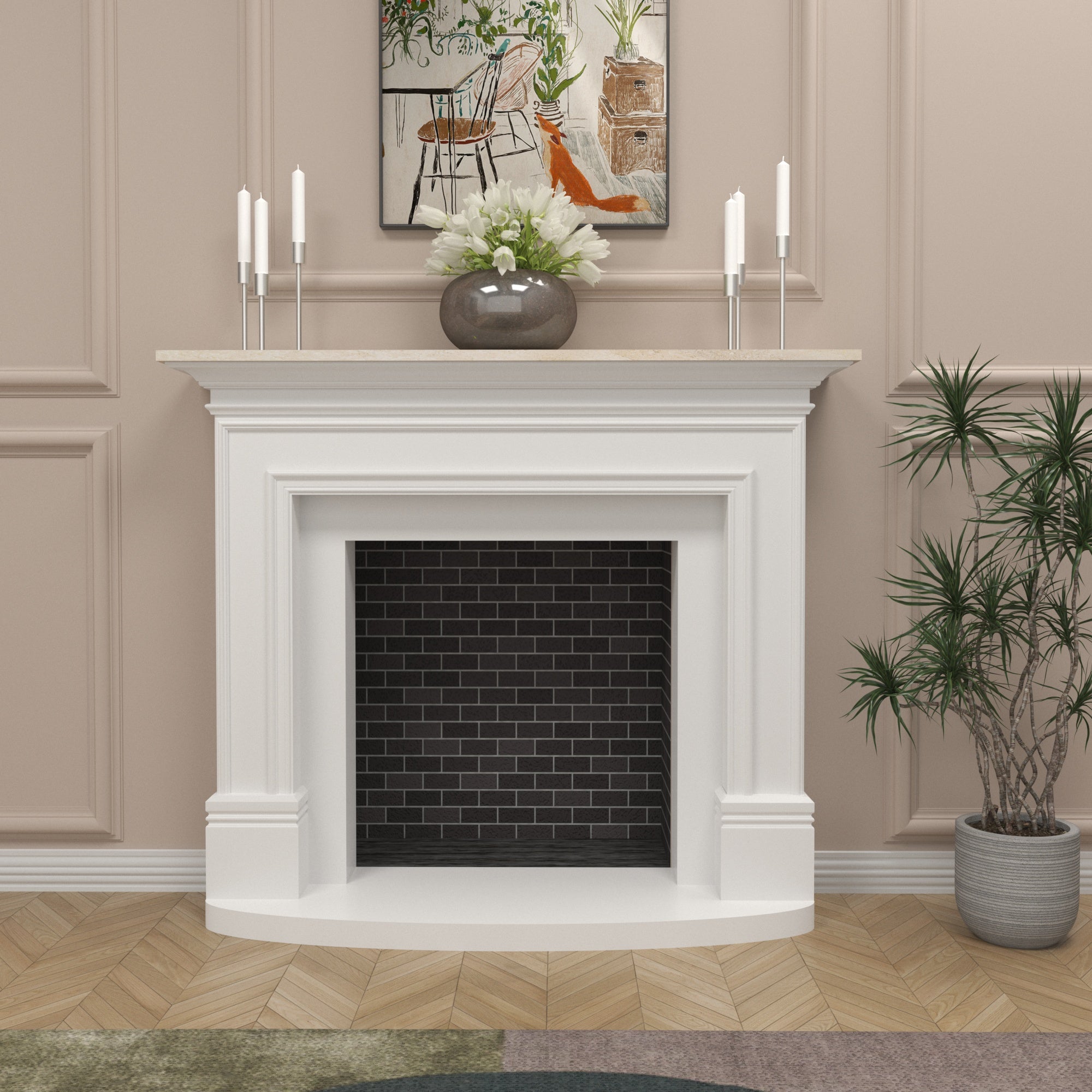 Modern White Fireplace Mantel - 52" Contemporary Fire Surround with Square Columns Fire Mantel