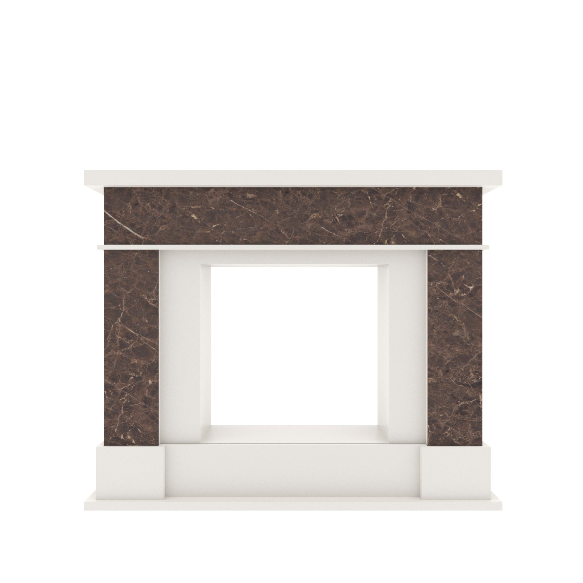 Modern Fireplace Mantel with Rich Brown Stone finish and White Frame Fire Mantel