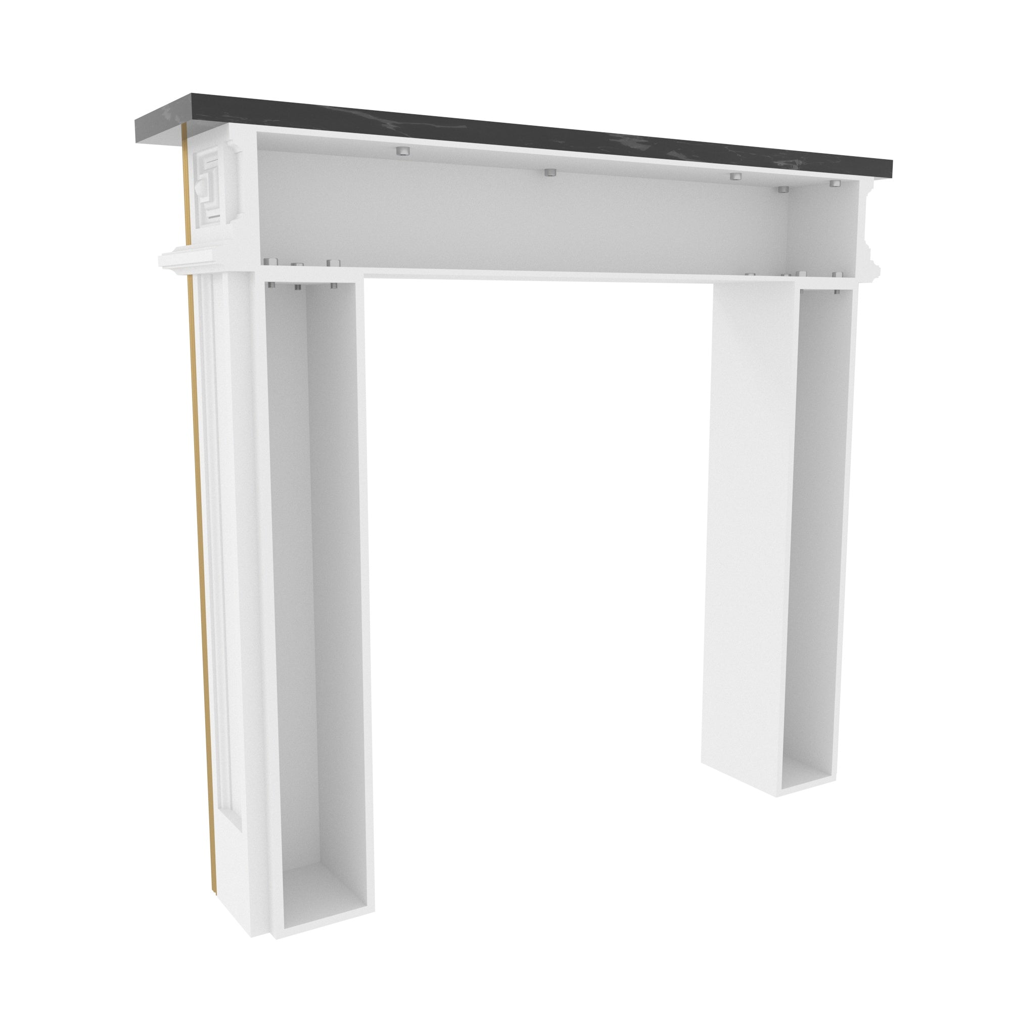 Classic Fireplace Mantel with Gold Accent Details and Dark Top Fire Mantel