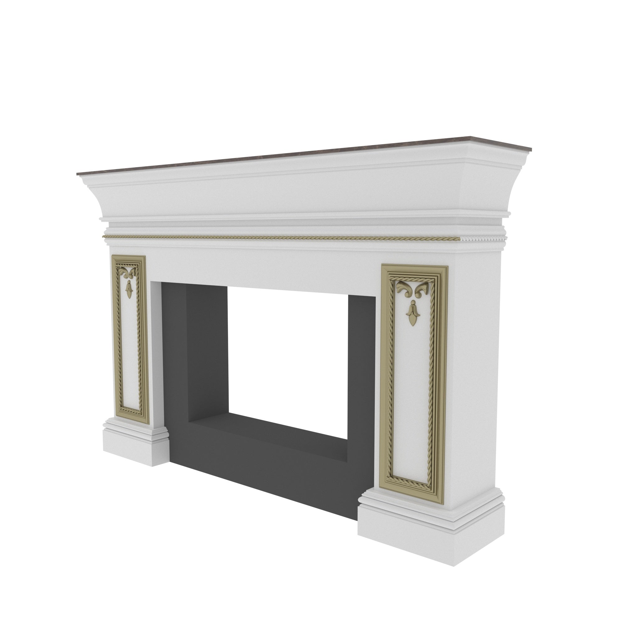 Grand Fireplace Mantel with Fluted Columns and Gold Accent Trim Fire Mantel