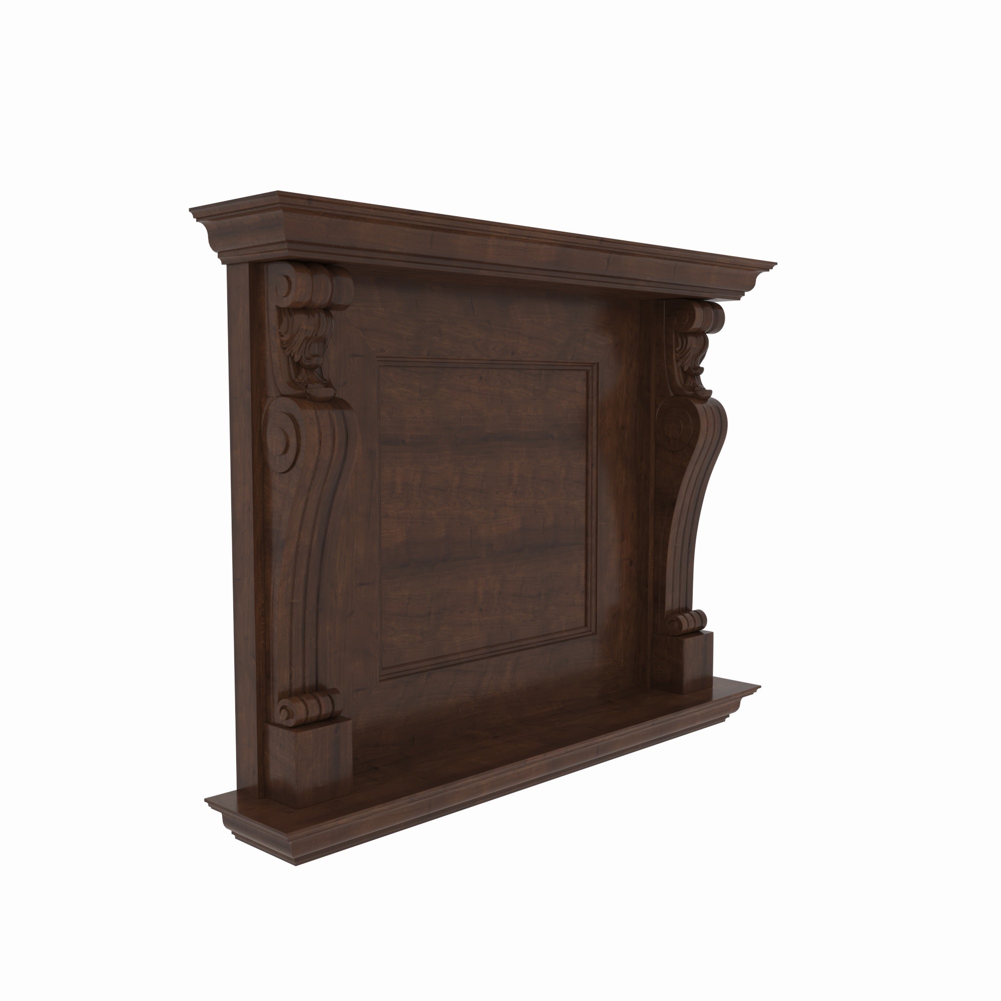 Hand-Carved Solid Wood Fireplace TV Wall Unit with Classic Mantel Shelf Fire Mantel