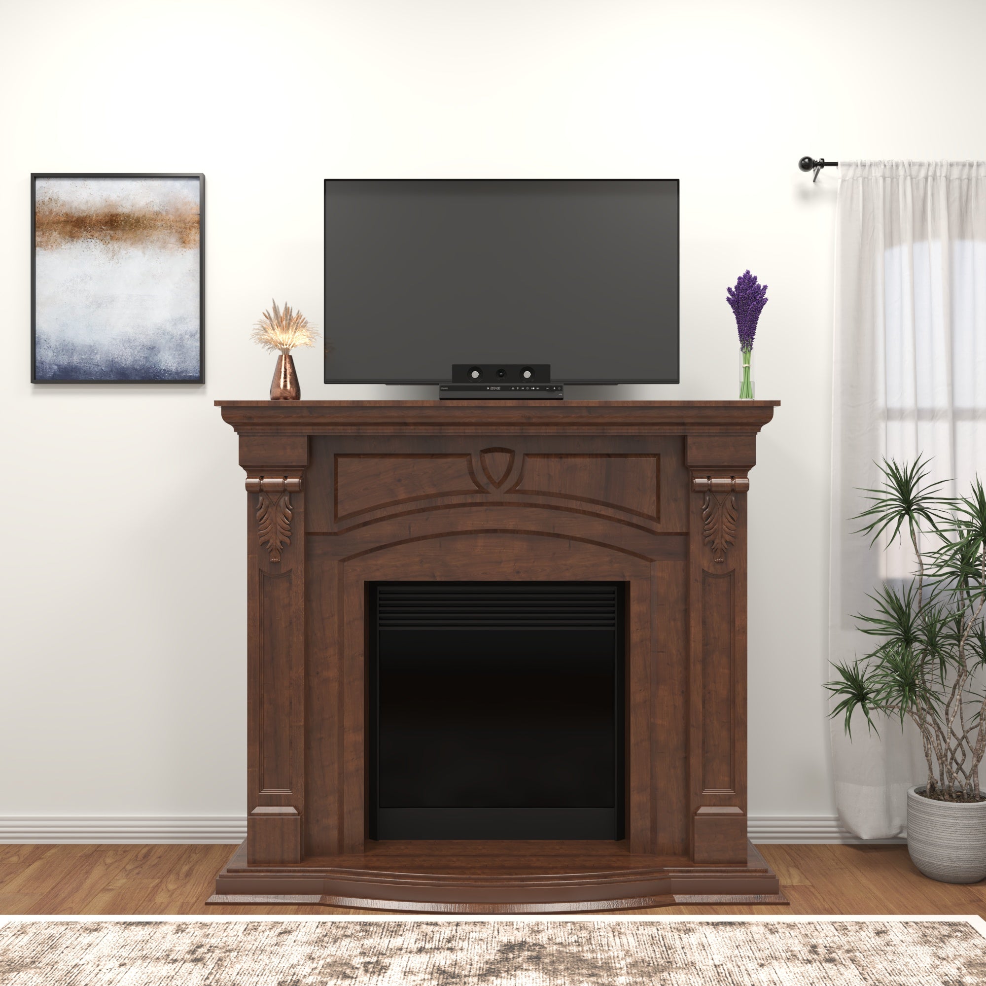 Classic Arched Solid Wood Fireplace Mantel Unit with Carved Detailing Fire Mantel