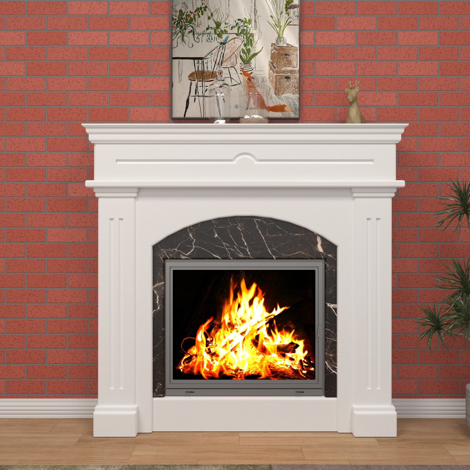 Traditional White Fireplace Mantel with Arched Opening and Fluted Columns Fire Mantel