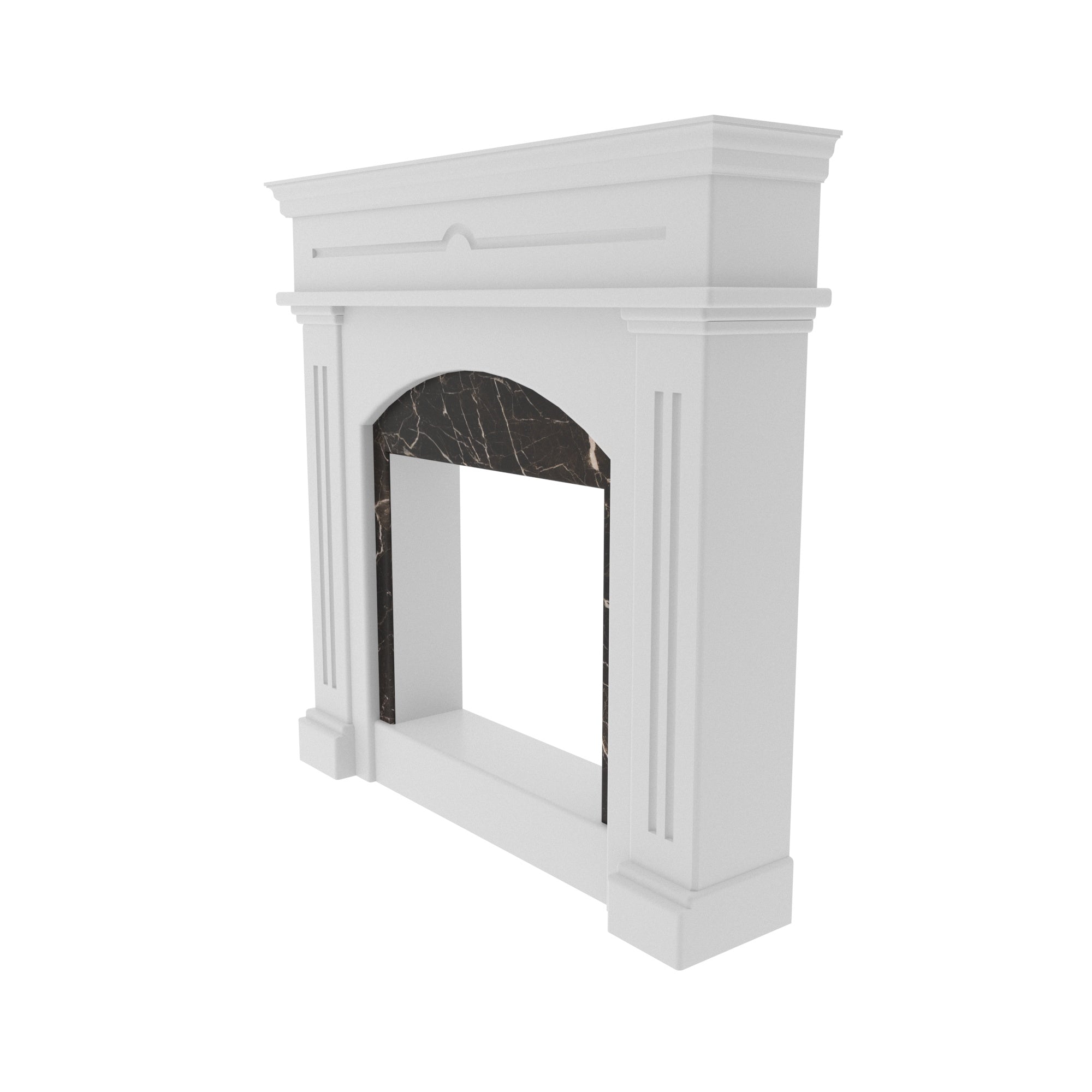 Traditional White Fireplace Mantel with Arched Opening and Fluted Columns Fire Mantel
