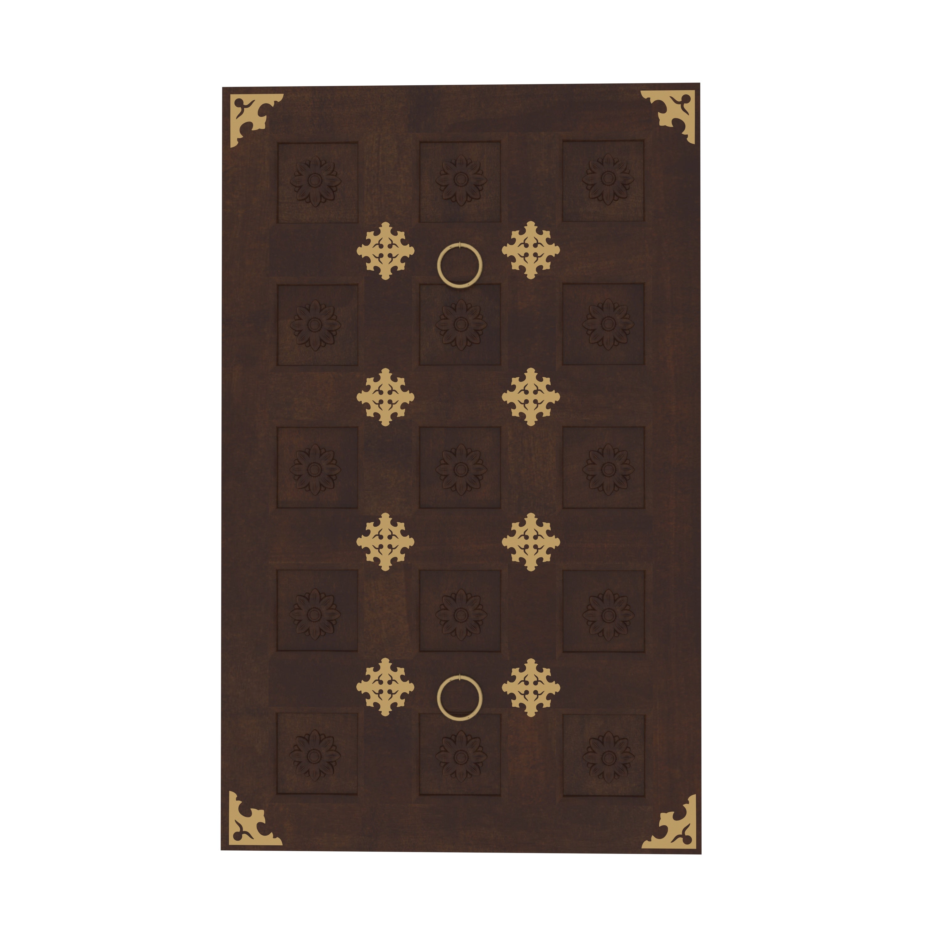 Traditional Brass-Accented Wooden Wall Panel – Temple Door Style Décor Wall Decor