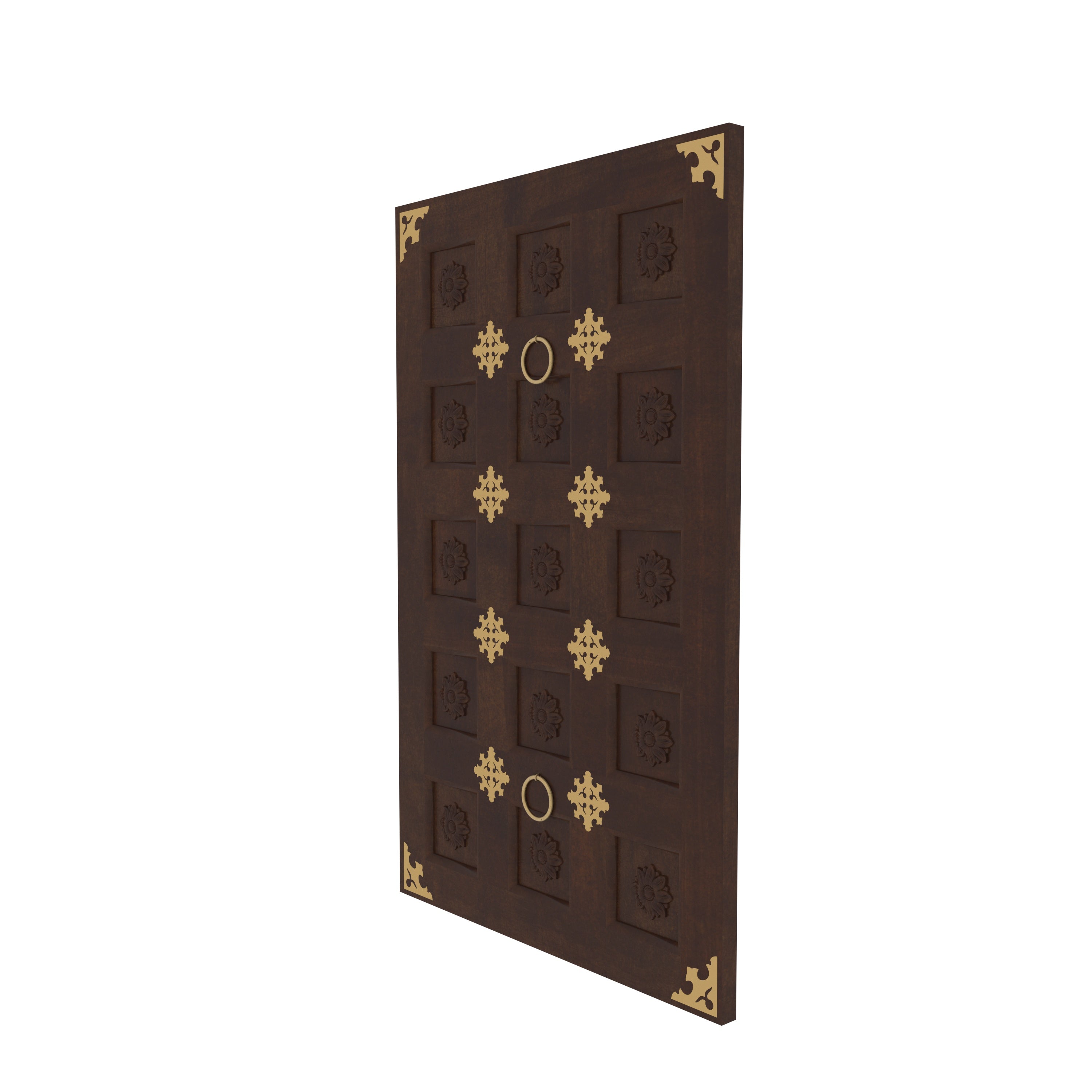 Traditional Brass-Accented Wooden Wall Panel – Temple Door Style Décor Wall Decor
