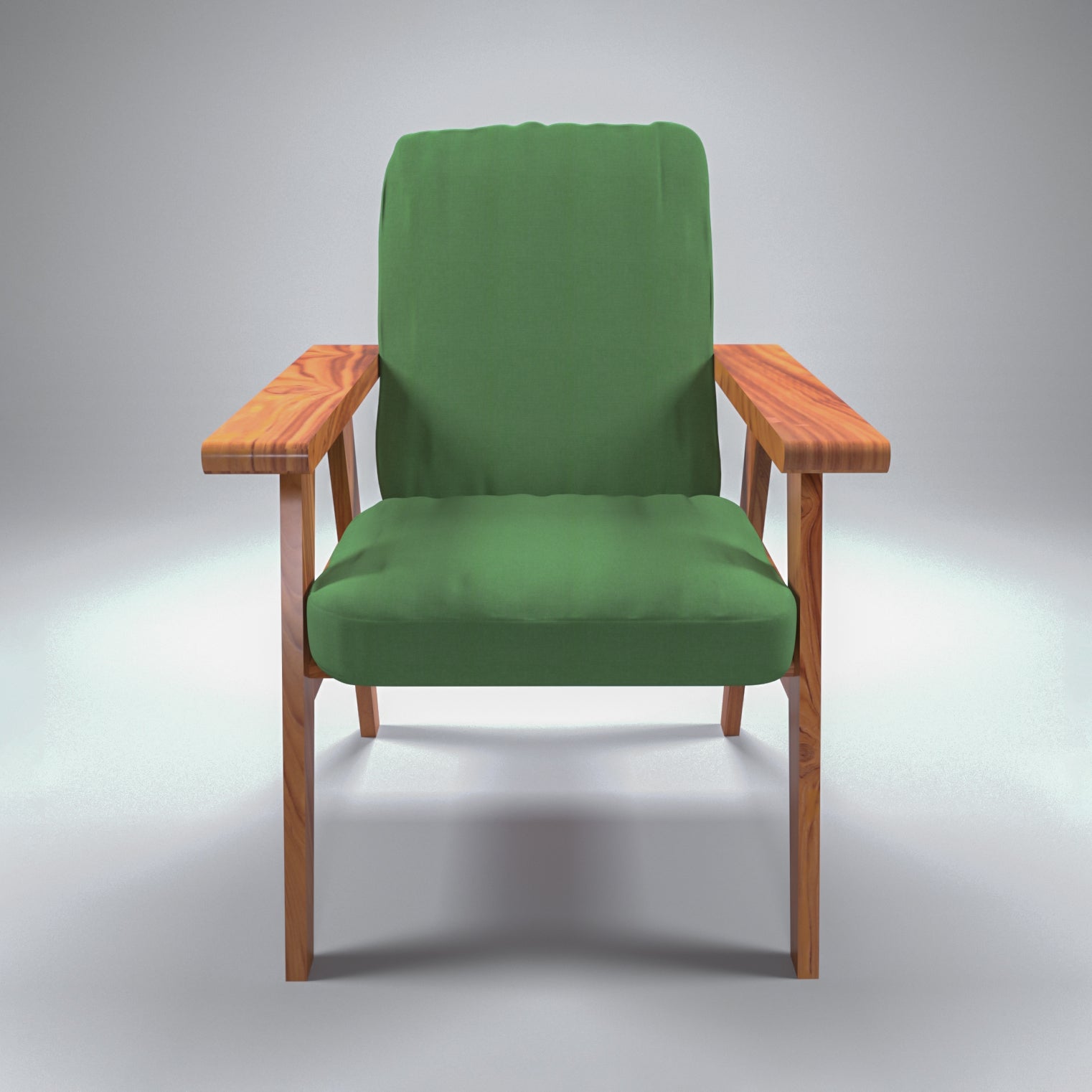Green Upholstered Natural Teak Polish Arm Chair Arm Chair