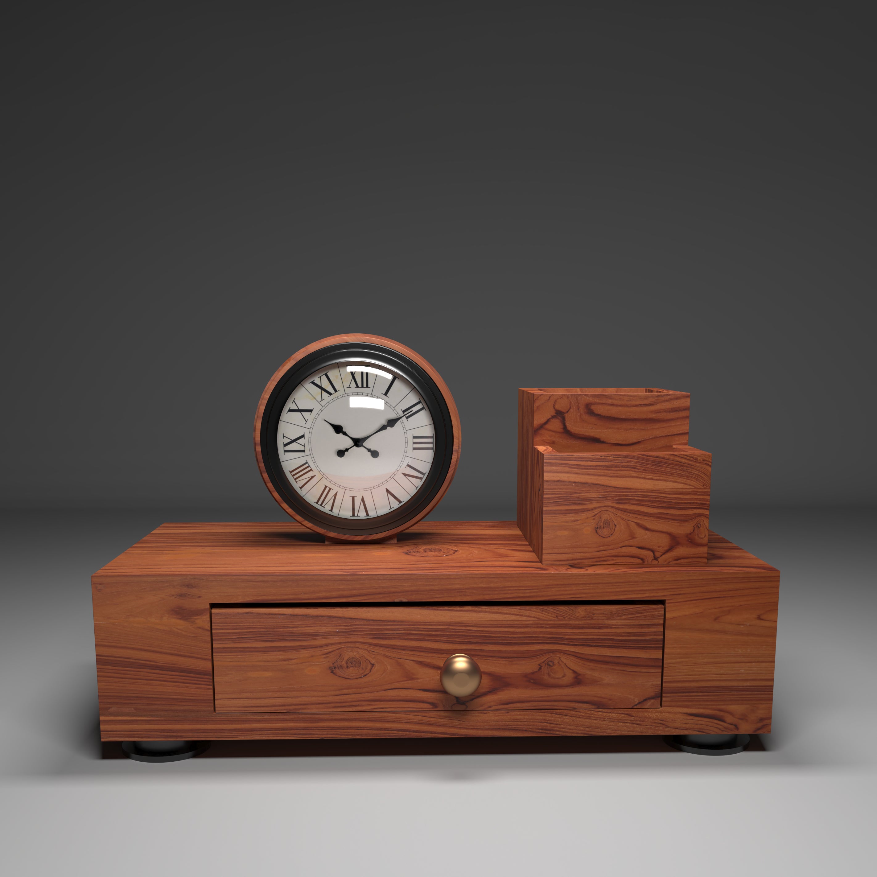 Teak wood Organiser with Clock Desk Organizer