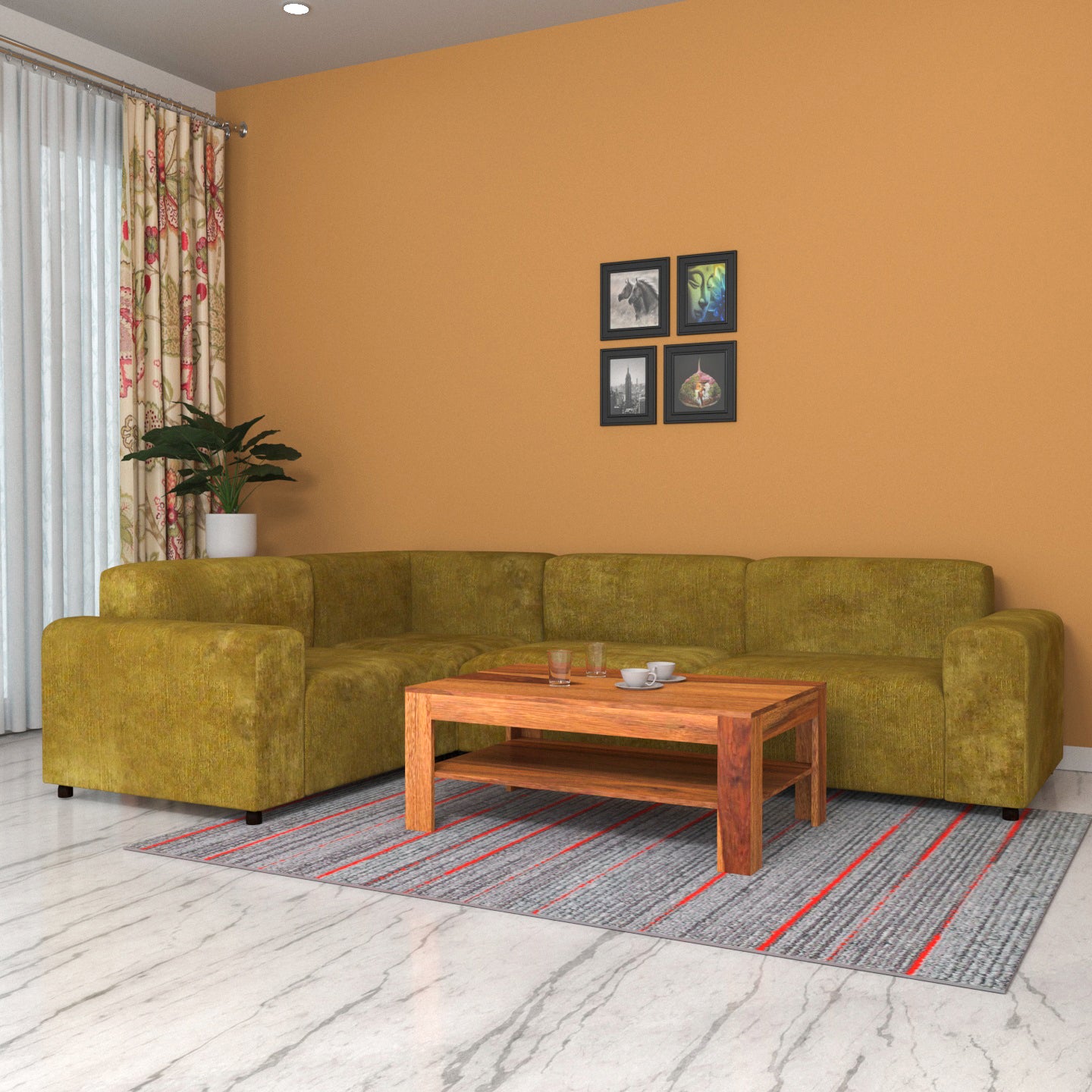Rustic Pearl Pastel Coloured with Premium Comfort L Shaped 4 Seater Sofa Set for Home Sofa
