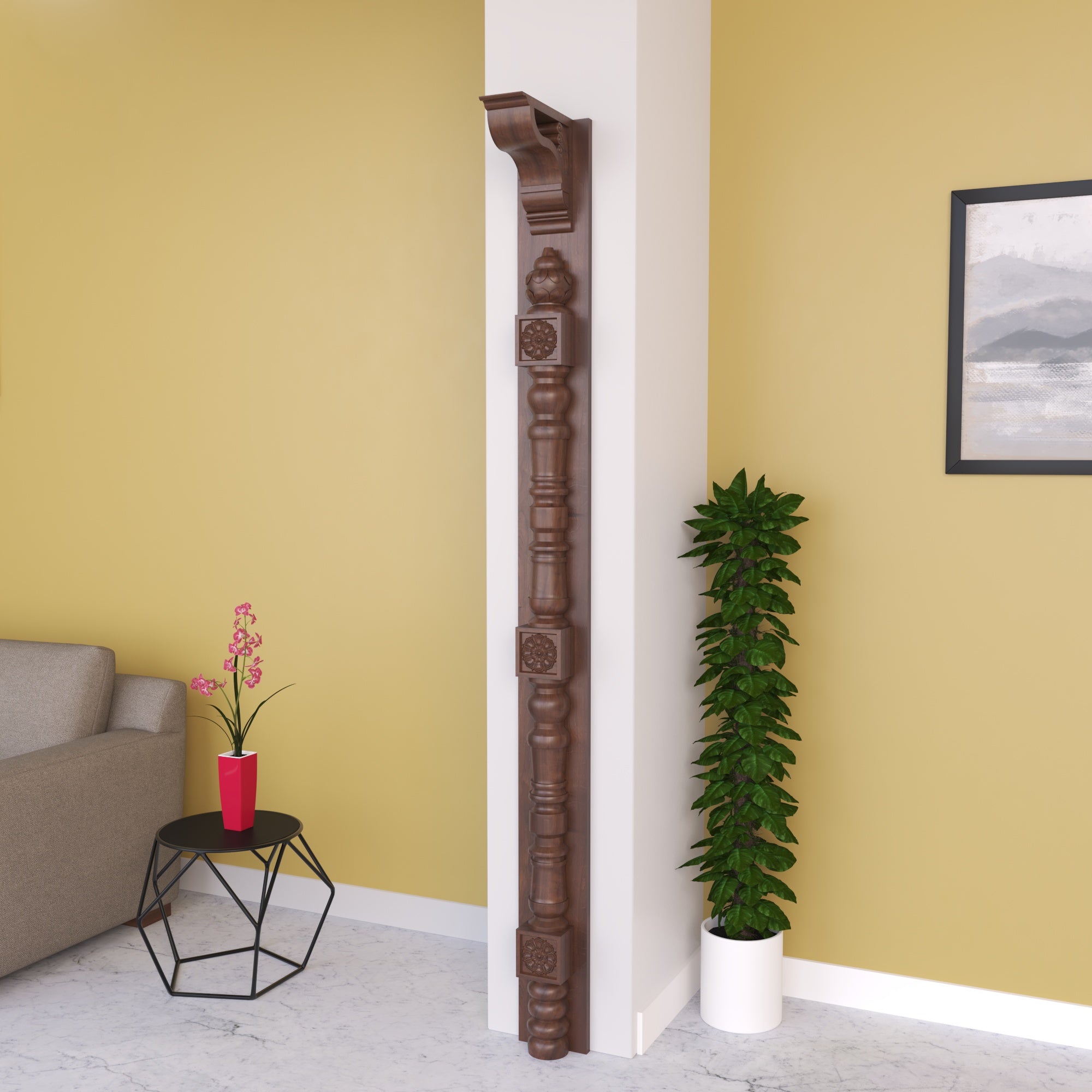 Hand-Turned Decorative Pilaster with Corbel Detail Pillar