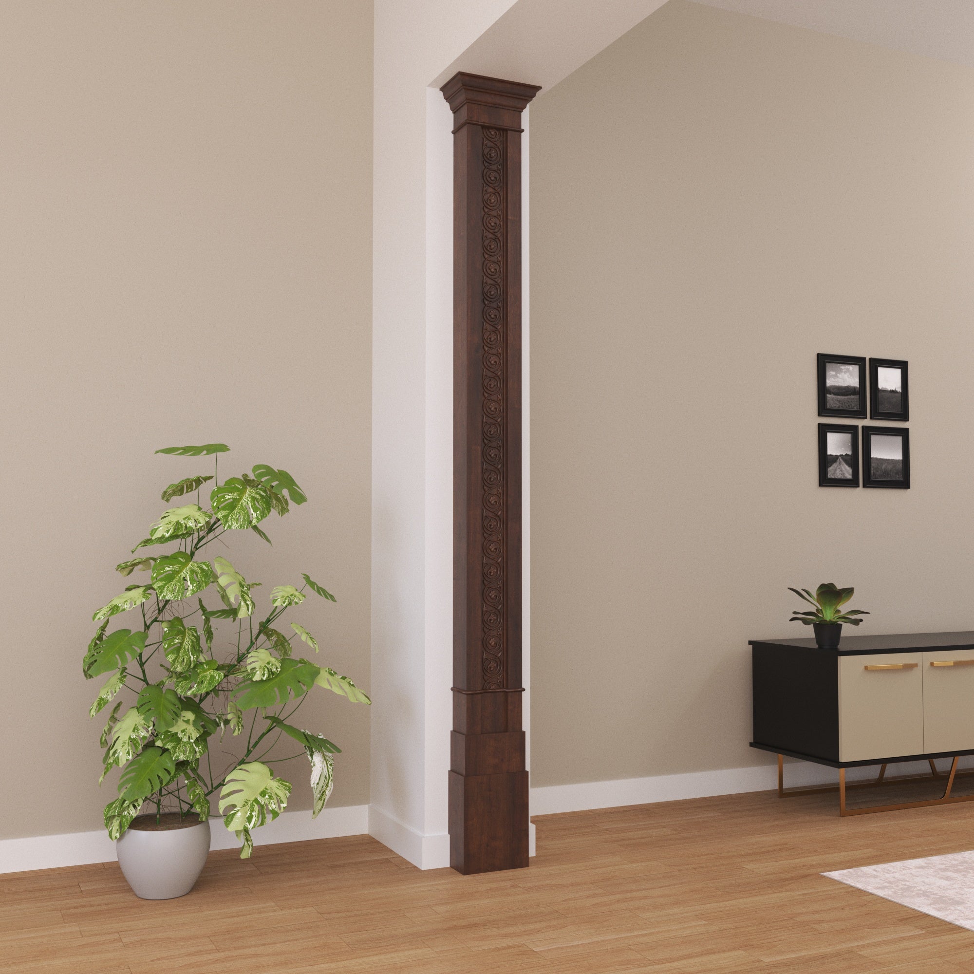 Hand-Carved Floral Vine Decorative Pillar Pillar