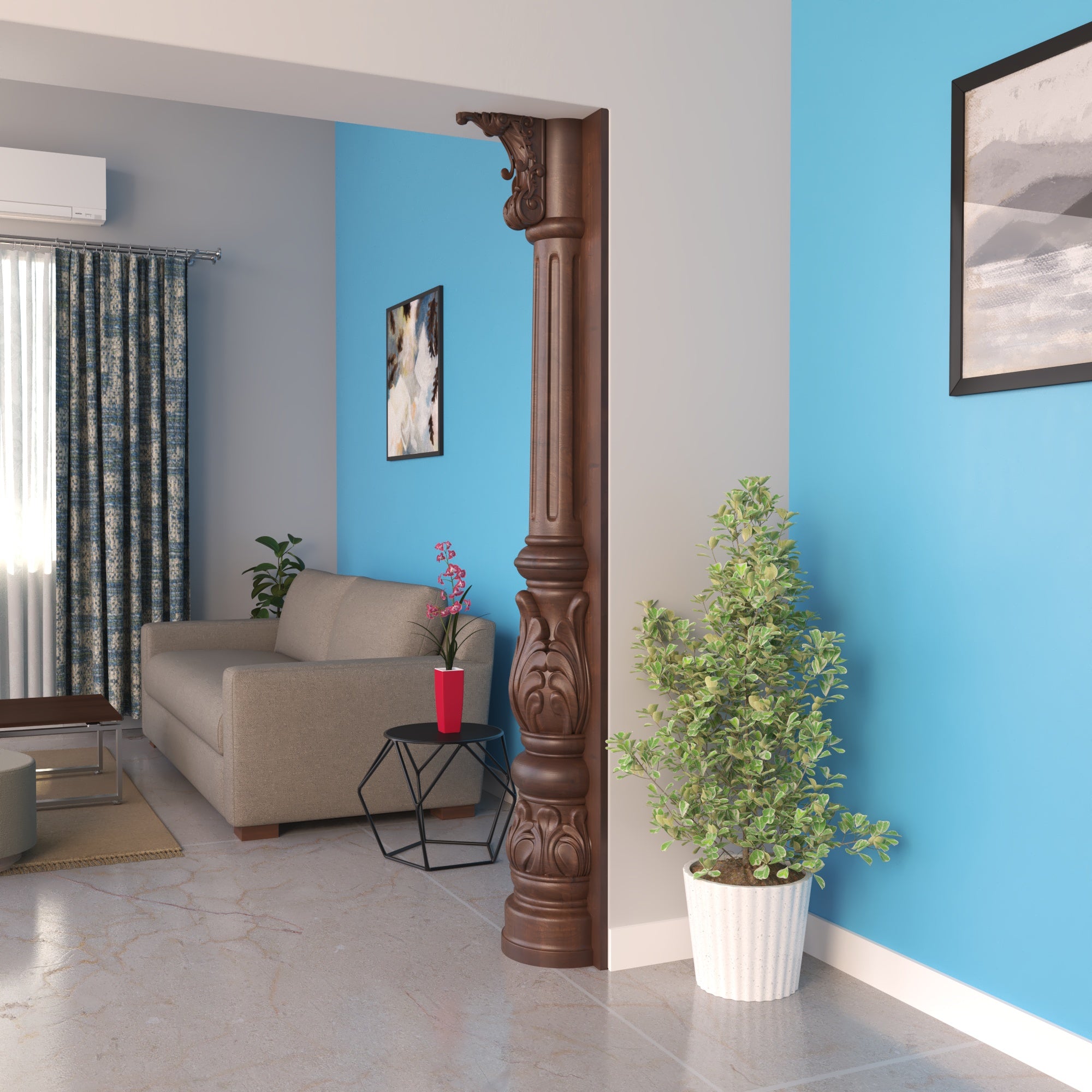 Hand-Carved Corinthian Style Decorative Pilaster Pillar