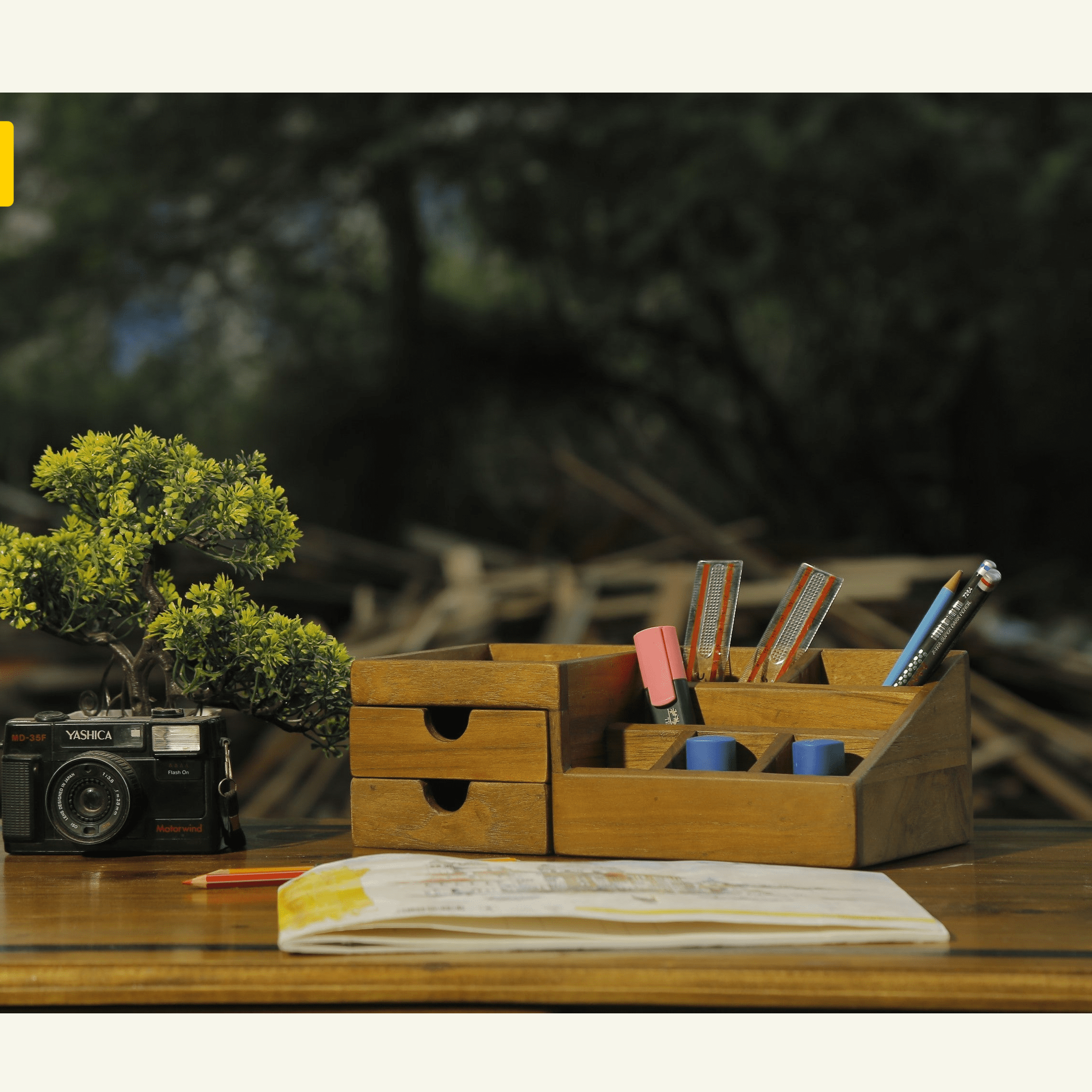 7-compartment Wood Desk Organizer Desk Organizer