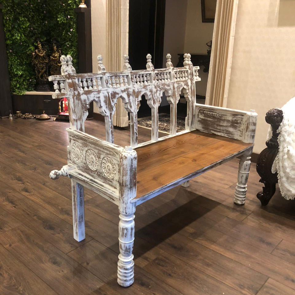 White Distressed Vintage Bench Bench