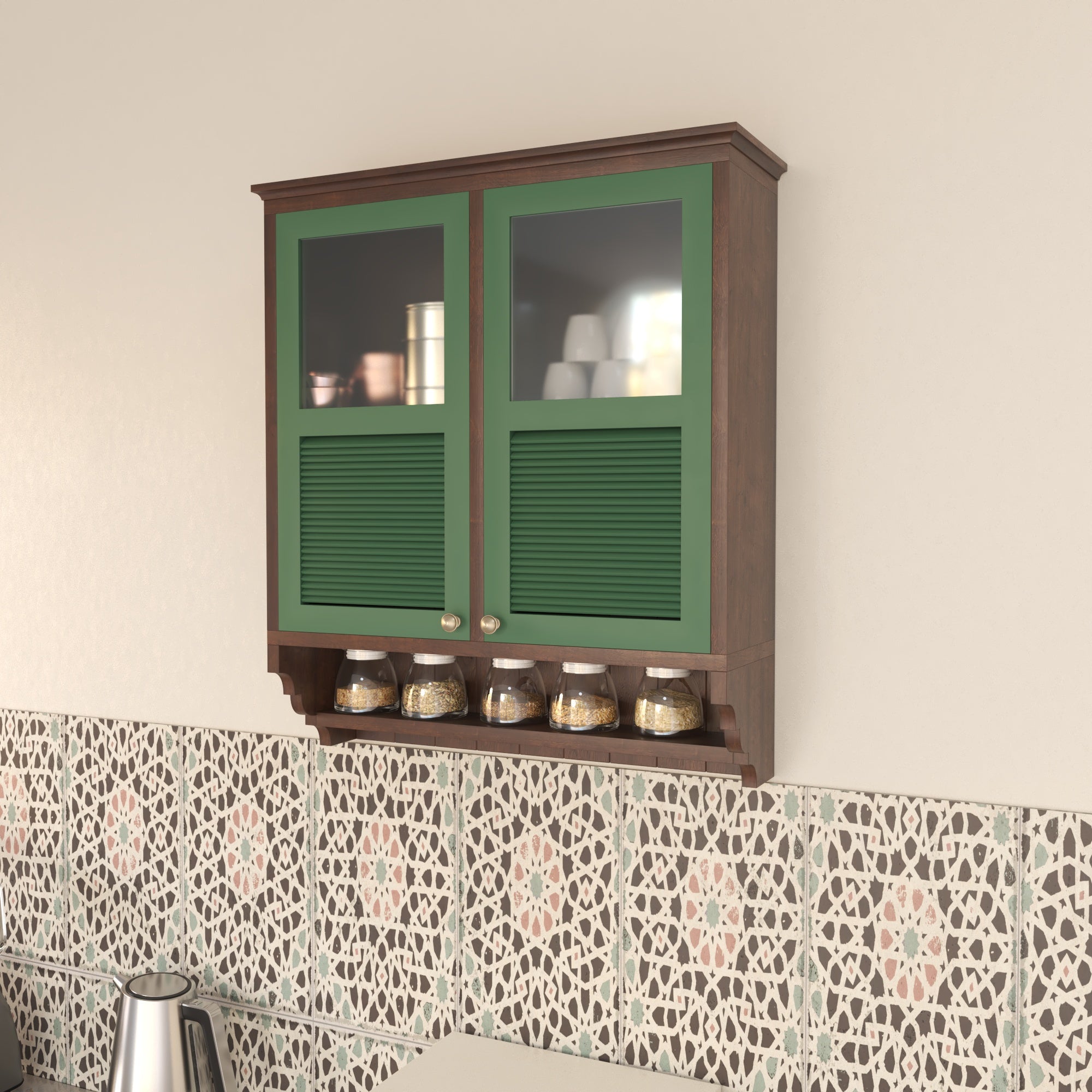 VerdeLuxe Étoile European Heritage Wardrobe Cabinet with Glass Display Panels and Artisan Storage Shelf Wall Cabinet