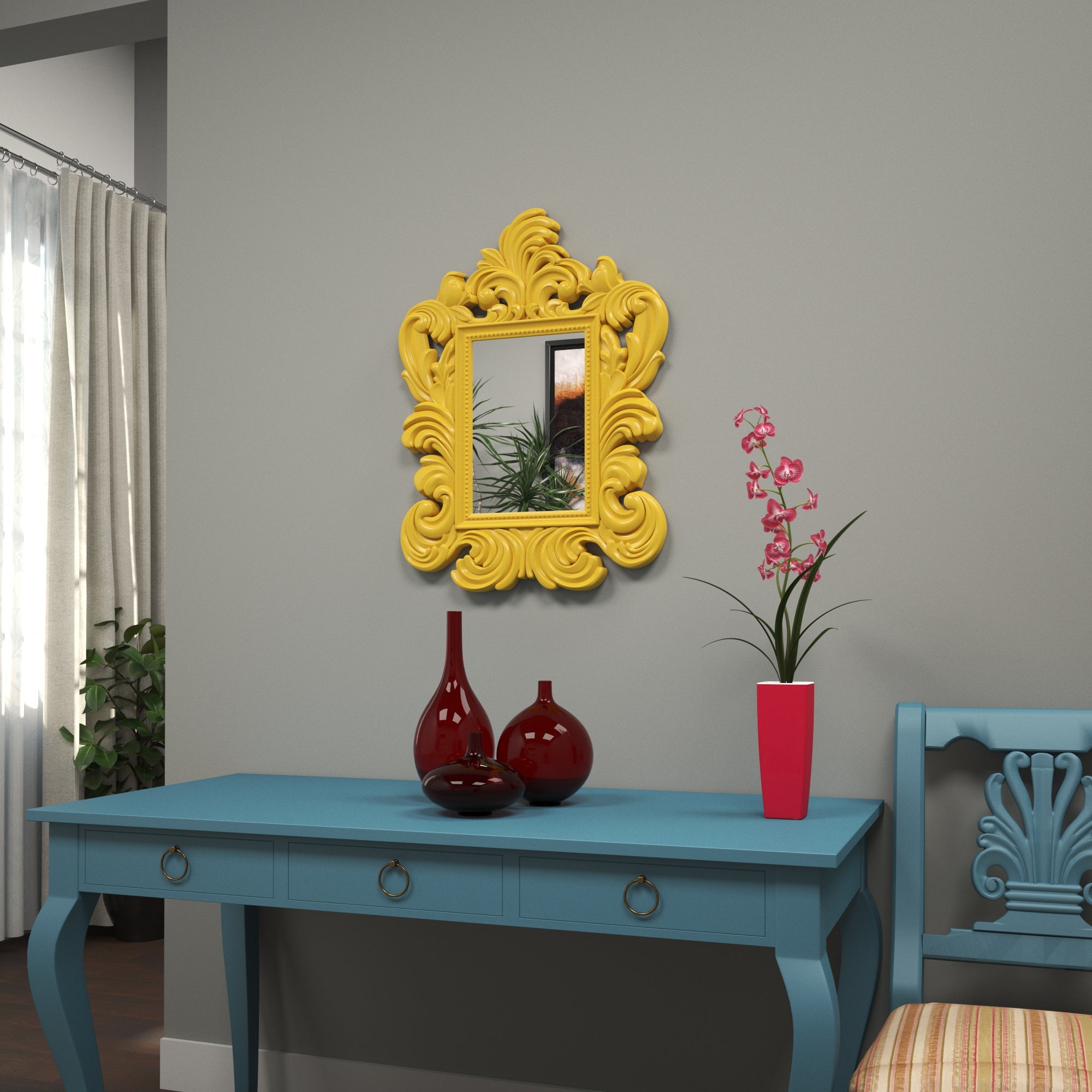 Baroque Style Decorative Wall Mirror with Ornate Scrollwork Frame Mirror