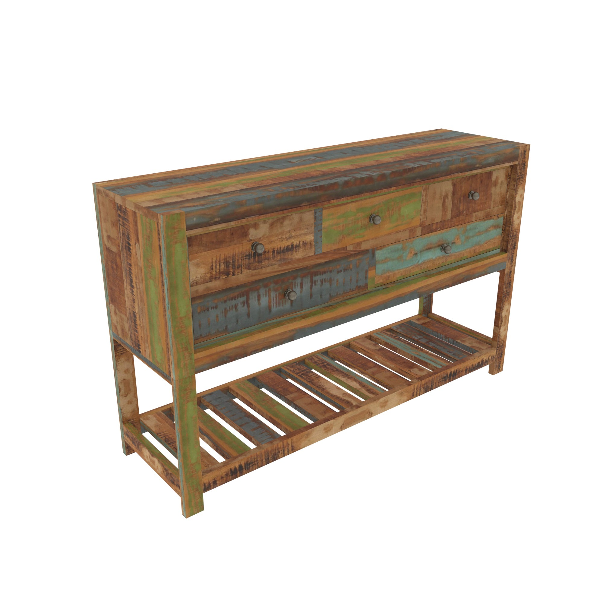 Colorful Reclaimed Wood Console Table - Rustic Entryway Storage Cupboard