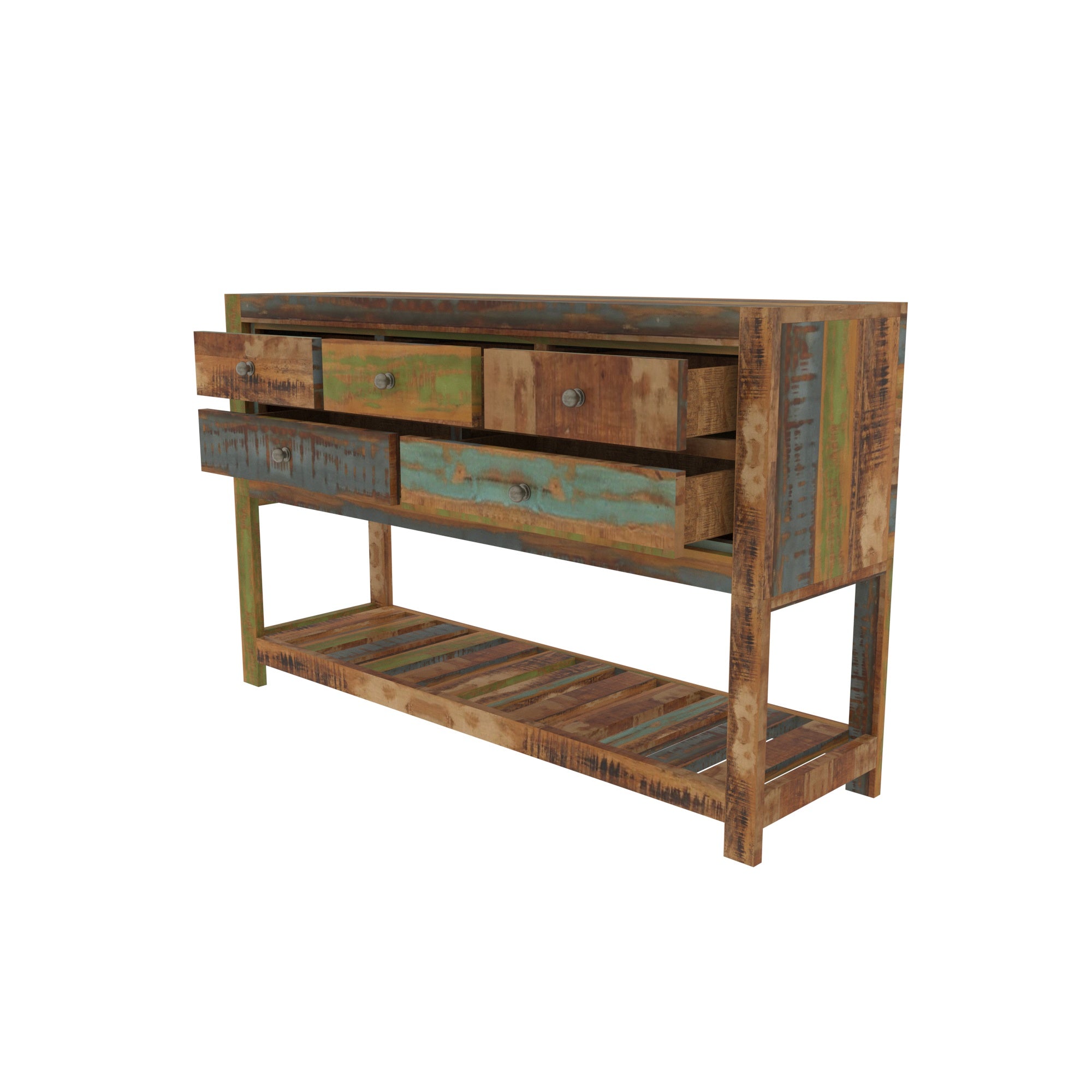 Colorful Reclaimed Wood Console Table - Rustic Entryway Storage Cupboard