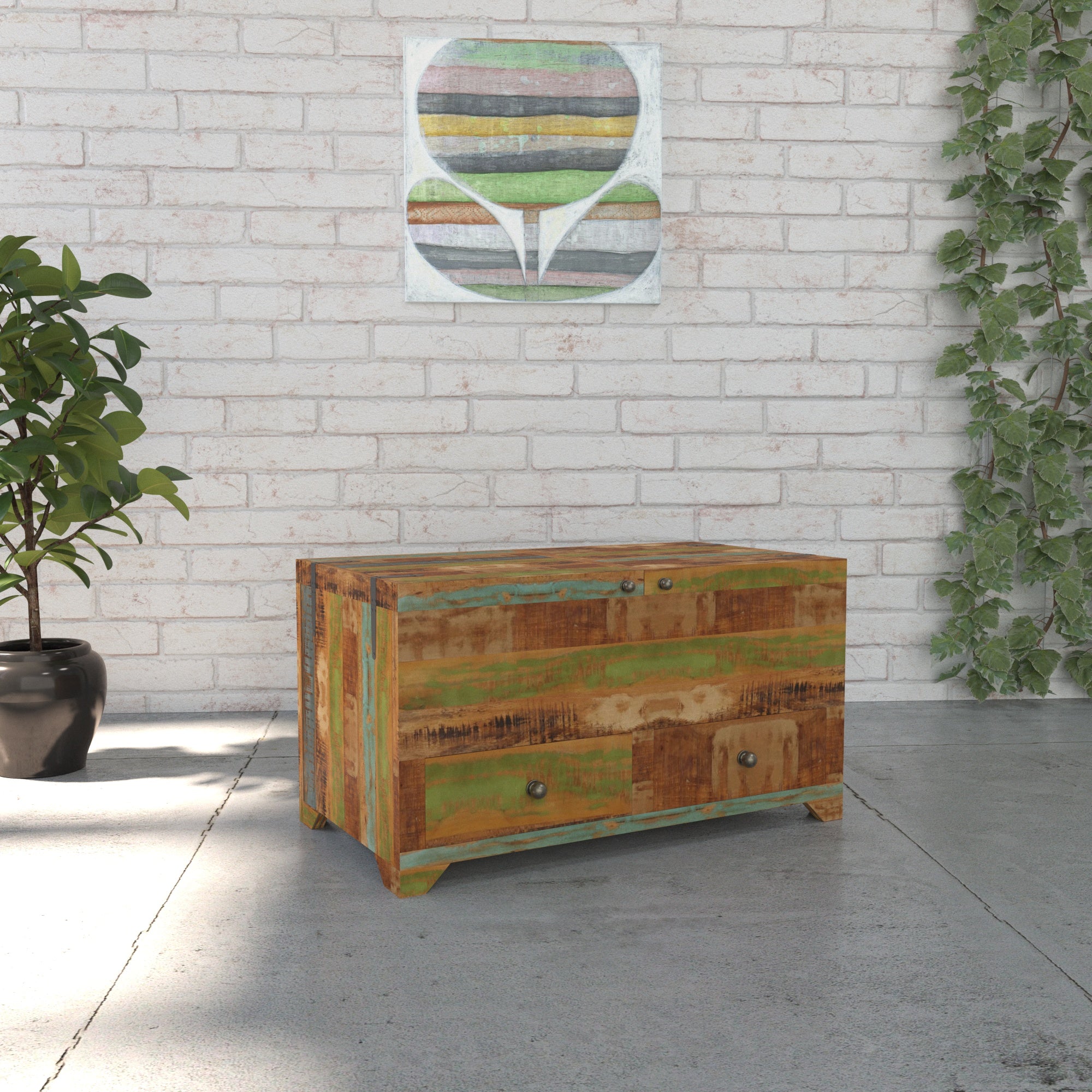 Colorful Reclaimed Wood Storage Chest - Multi-Drawer Cabinet Drawer's Chest