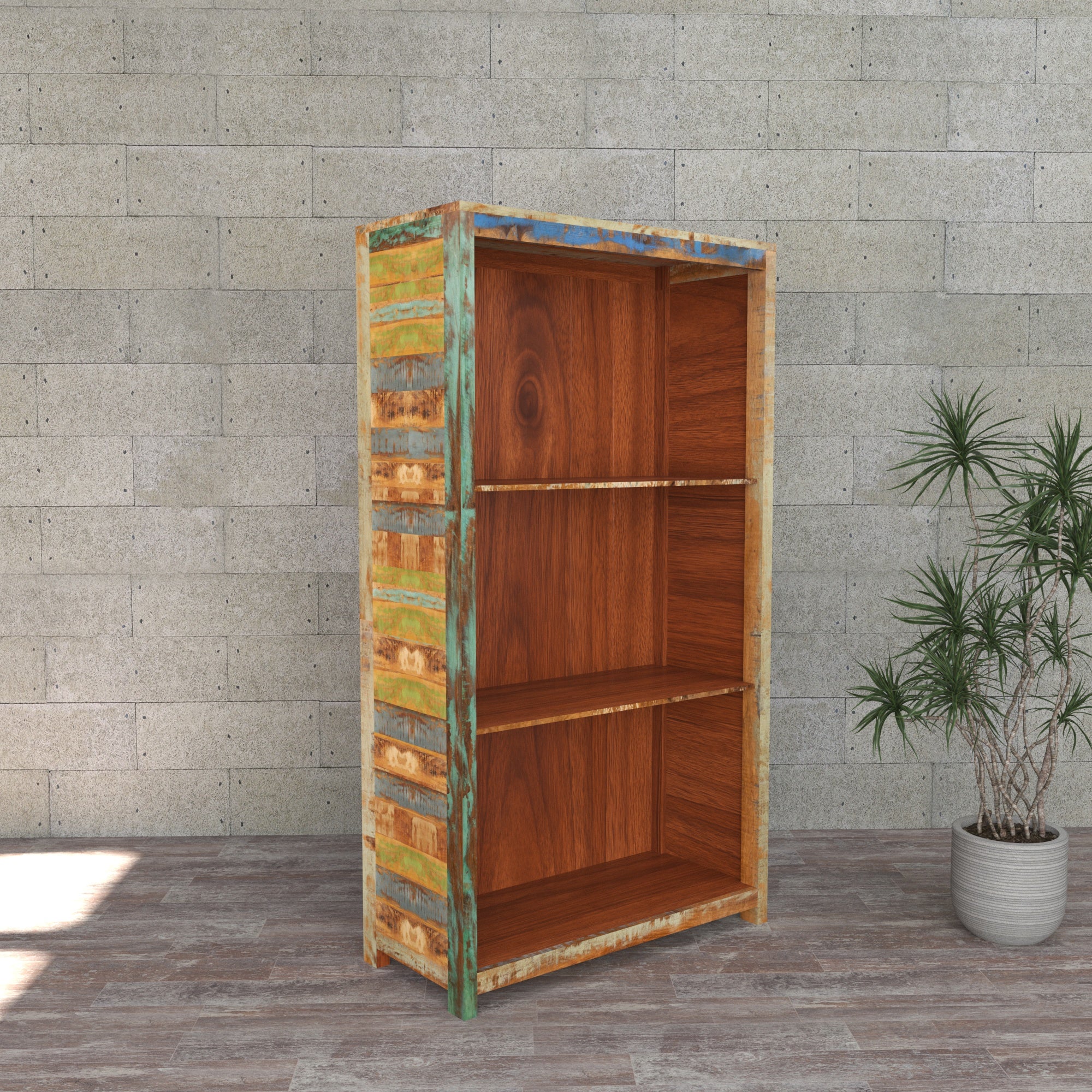 Colorful Reclaimed Wood Bookshelf - Open Display Unit Wardrobe