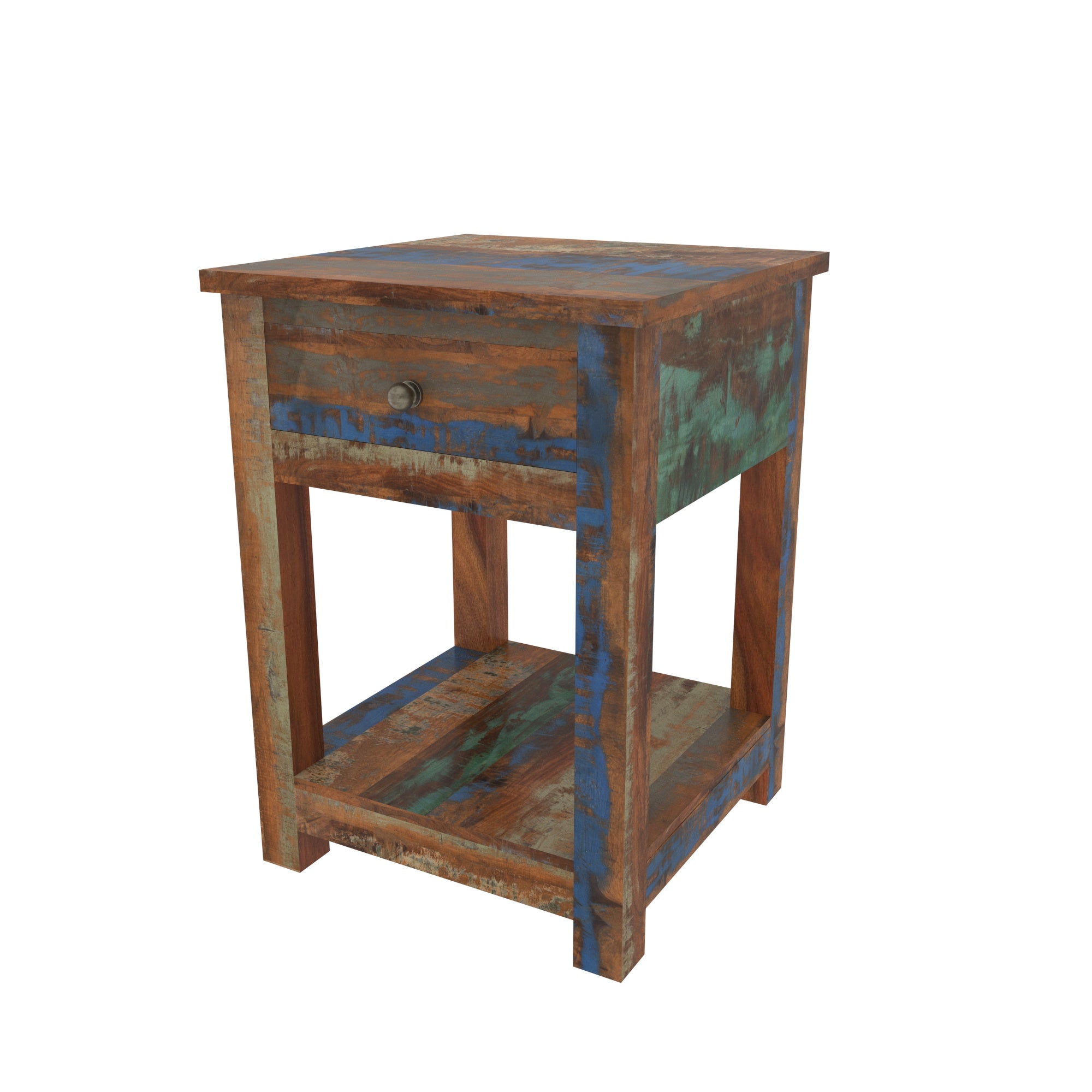 Colorful Reclaimed Wood Bedside Table - Nightstand with Drawer Bedside