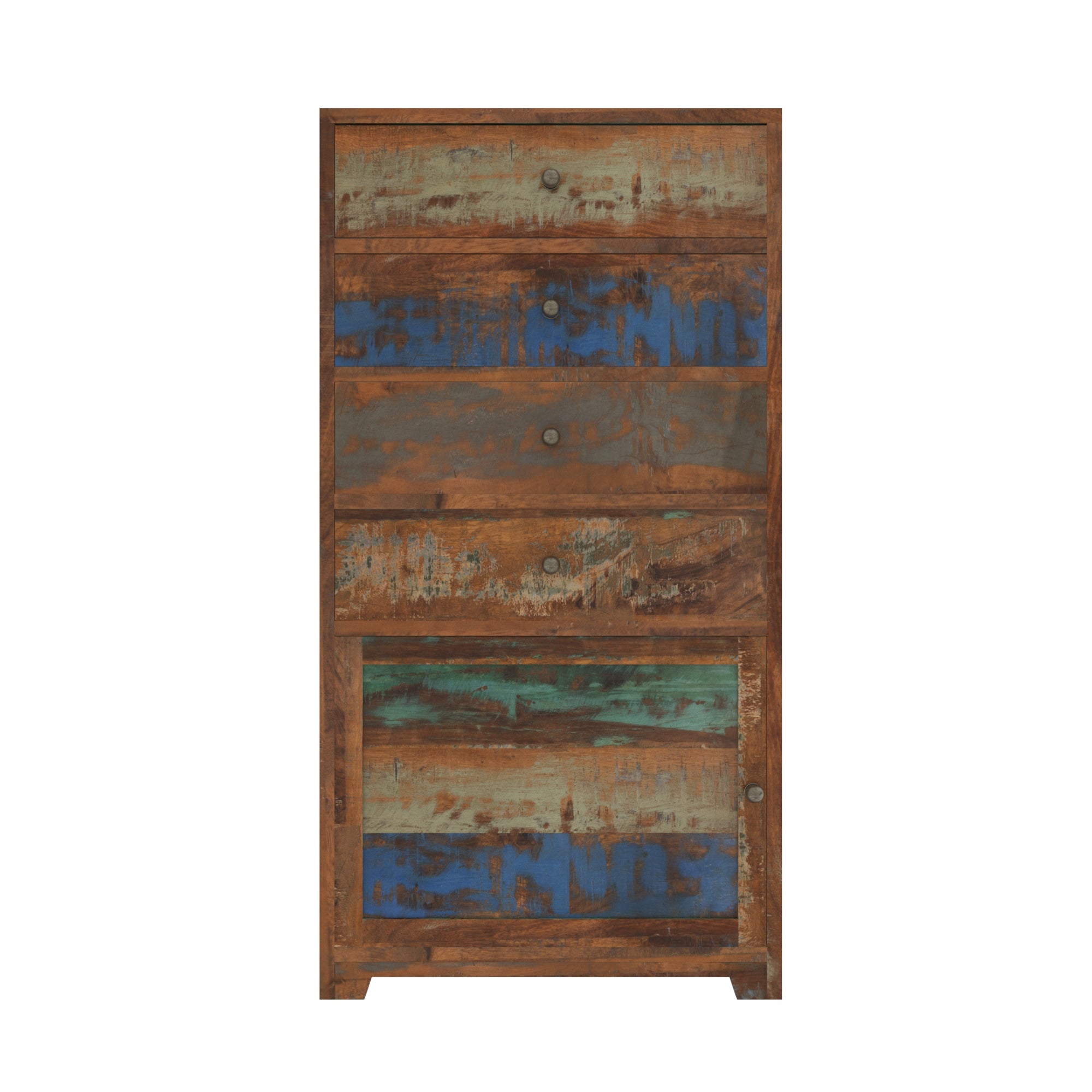 Colorful Reclaimed Wood Tall Cabinet - Vertical Storage Chest Drawer's Chest