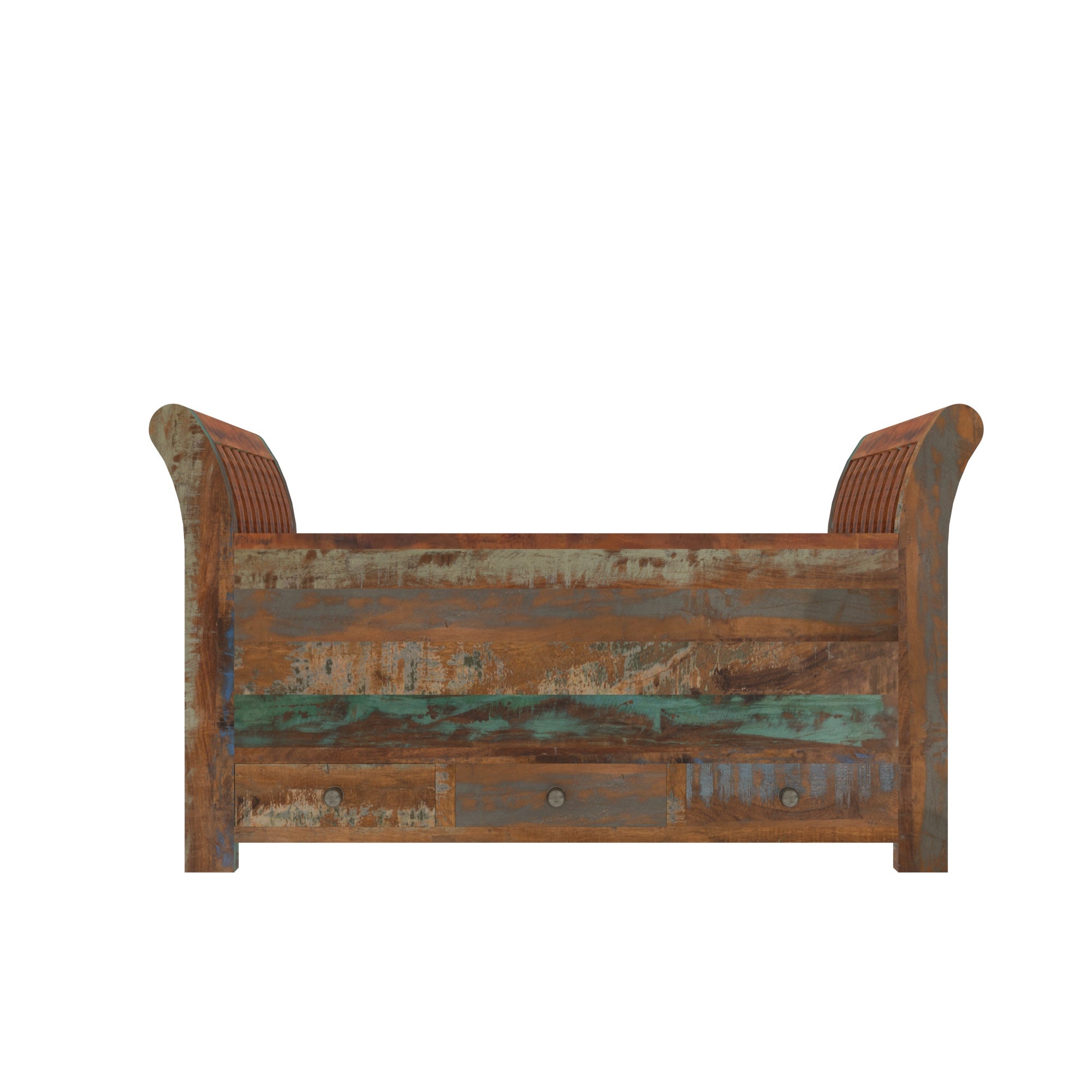 Colorful Reclaimed Wood Storage Bench - Sleigh Style Entryway Seat Bench