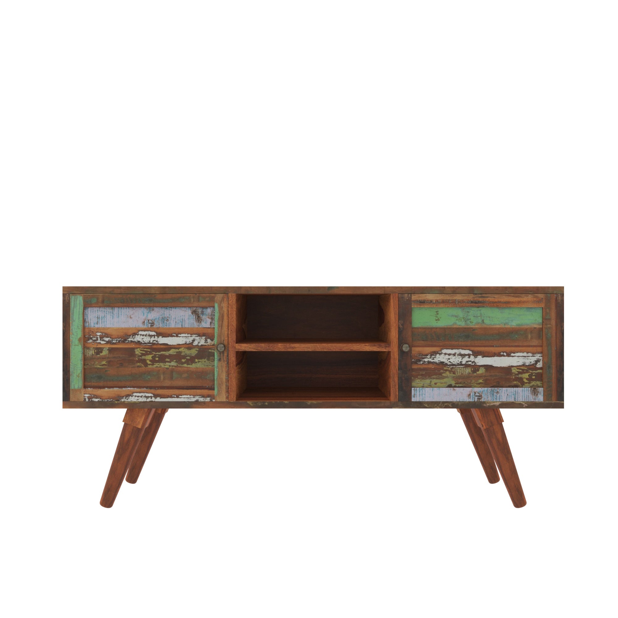 Colorful Reclaimed Wood TV Stand - Mid-Century Entertainment Console Tv stand