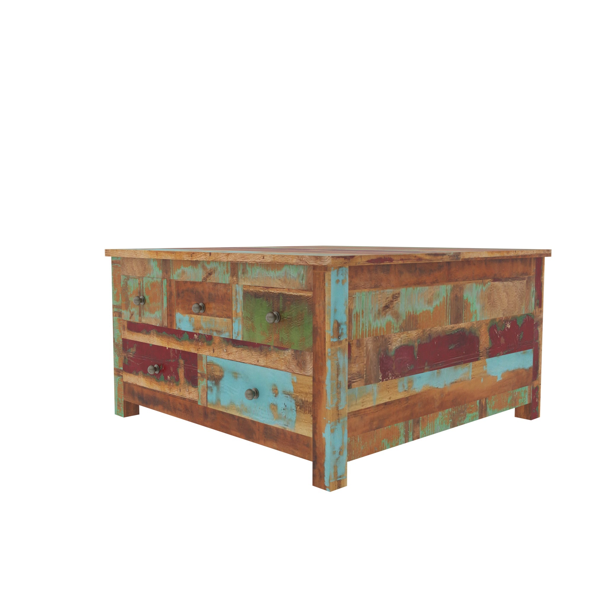 Colorful Reclaimed Wood Coffee Table - Storage Box Table Coffee Table