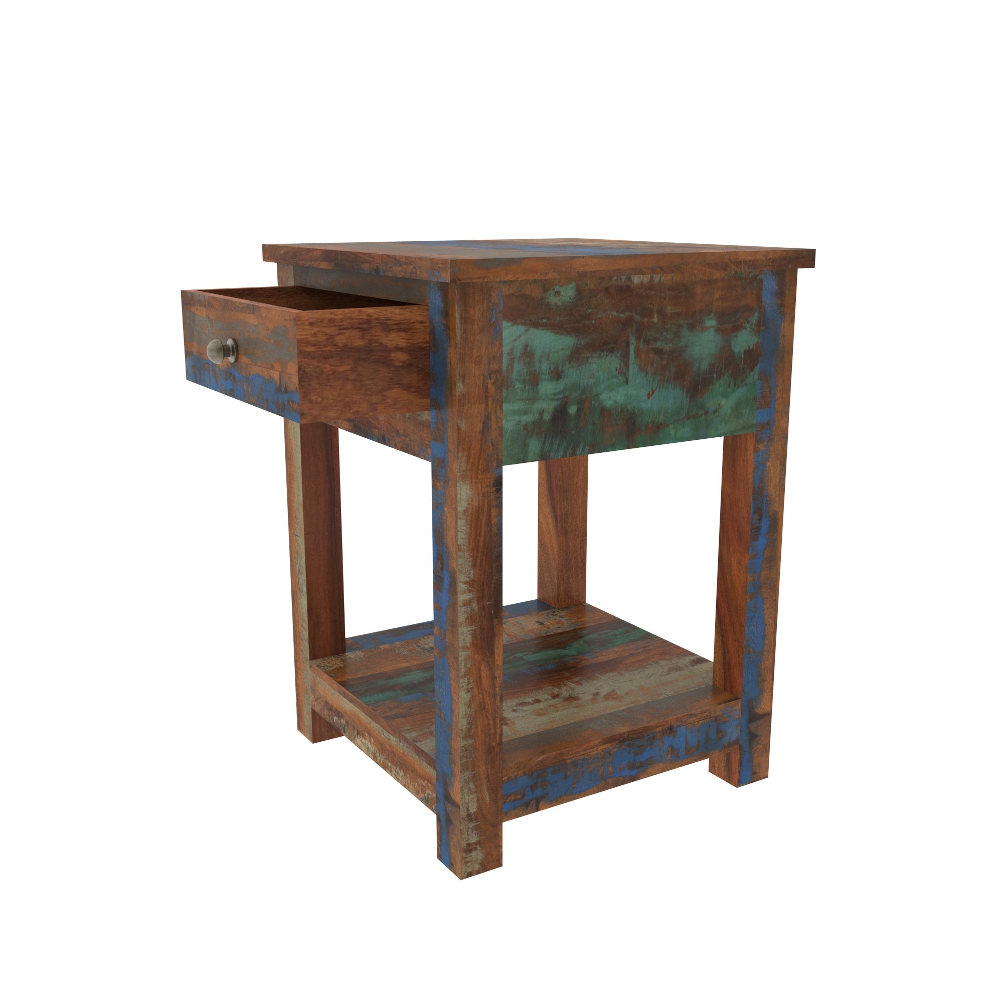 Colorful Reclaimed Wood Bedside Table - Nightstand with Drawer Bedside