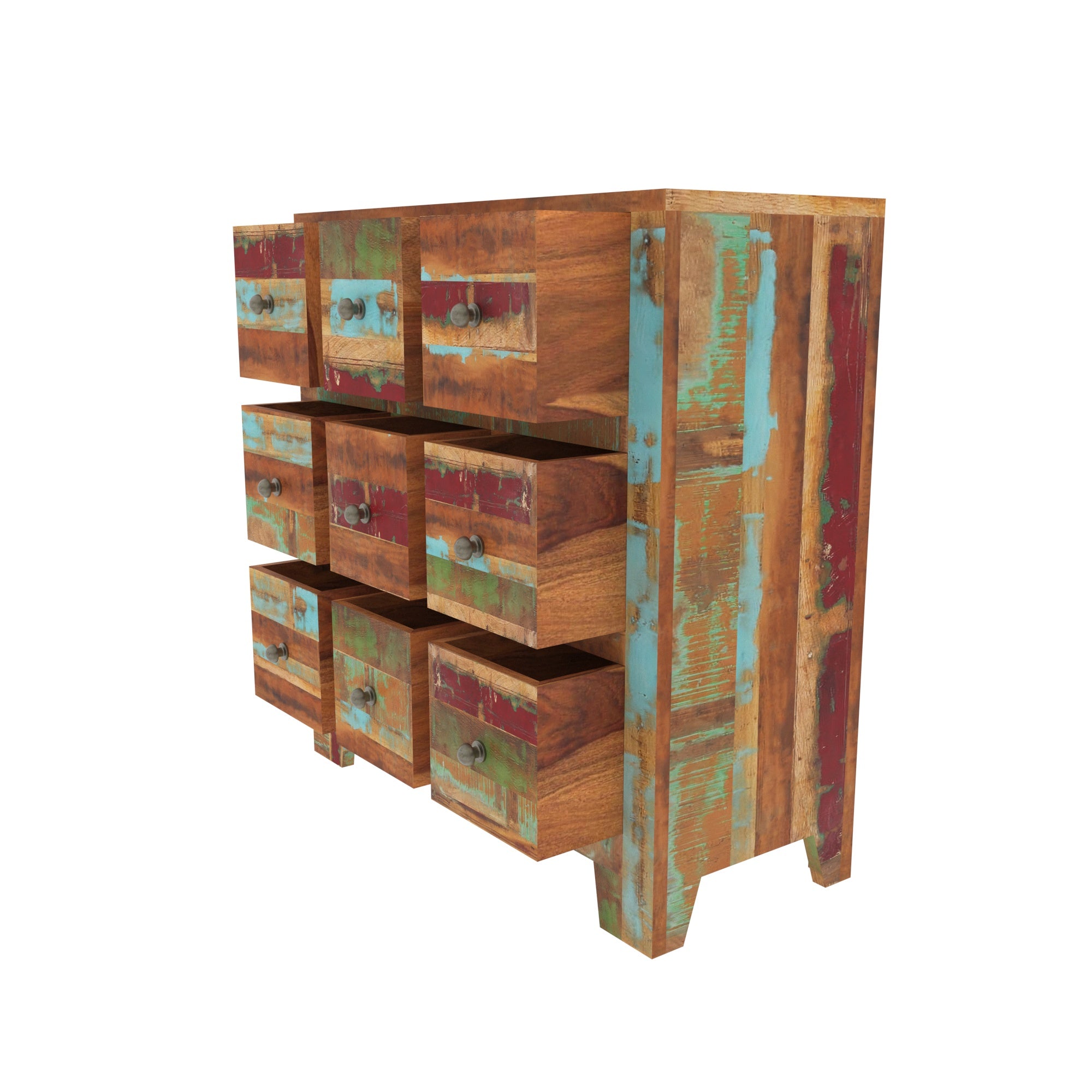 Colorful Reclaimed Wood Sideboard - Multi-Drawer Storage Cabinet Drawer's Chest