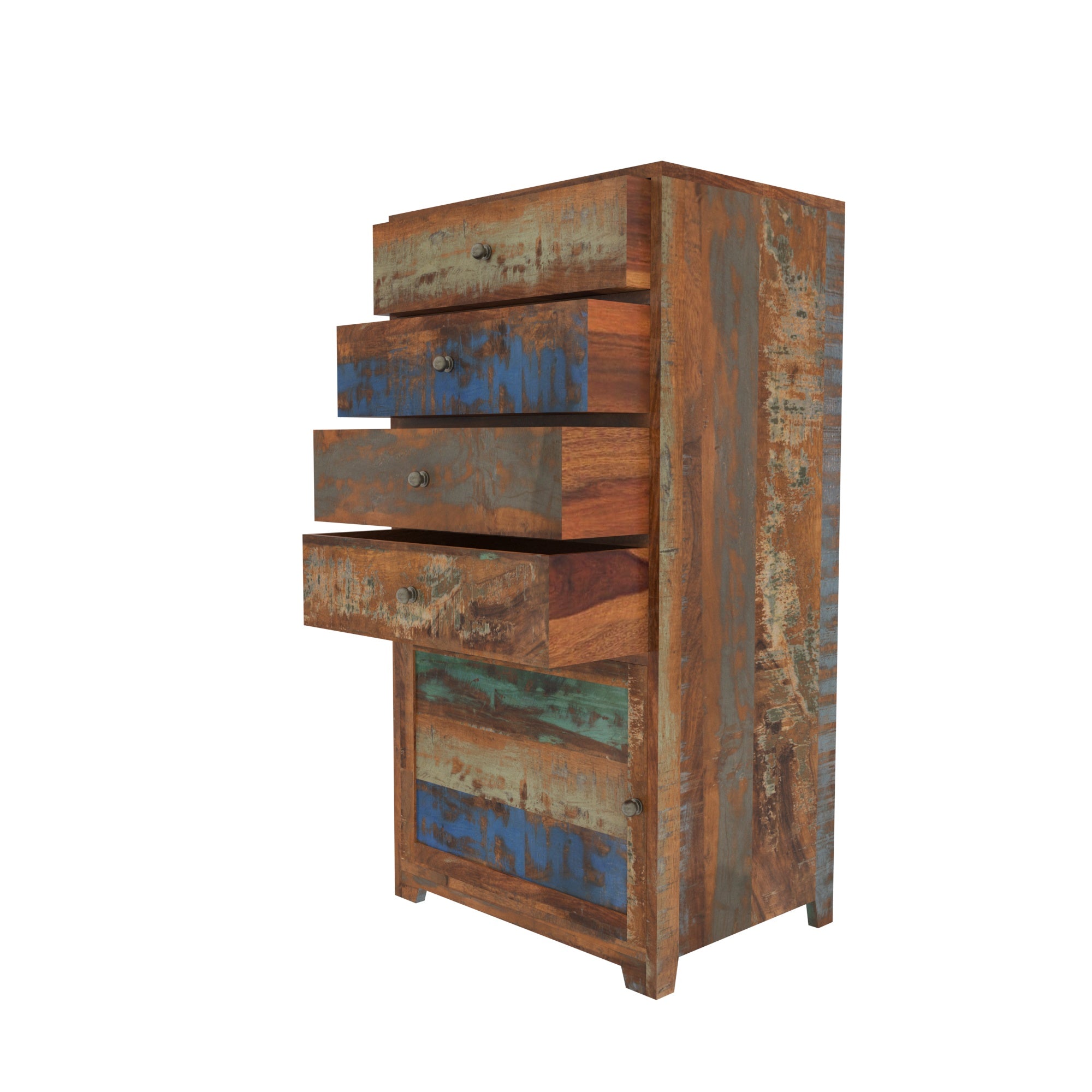 Colorful Reclaimed Wood Tall Cabinet - Vertical Storage Chest Drawer's Chest