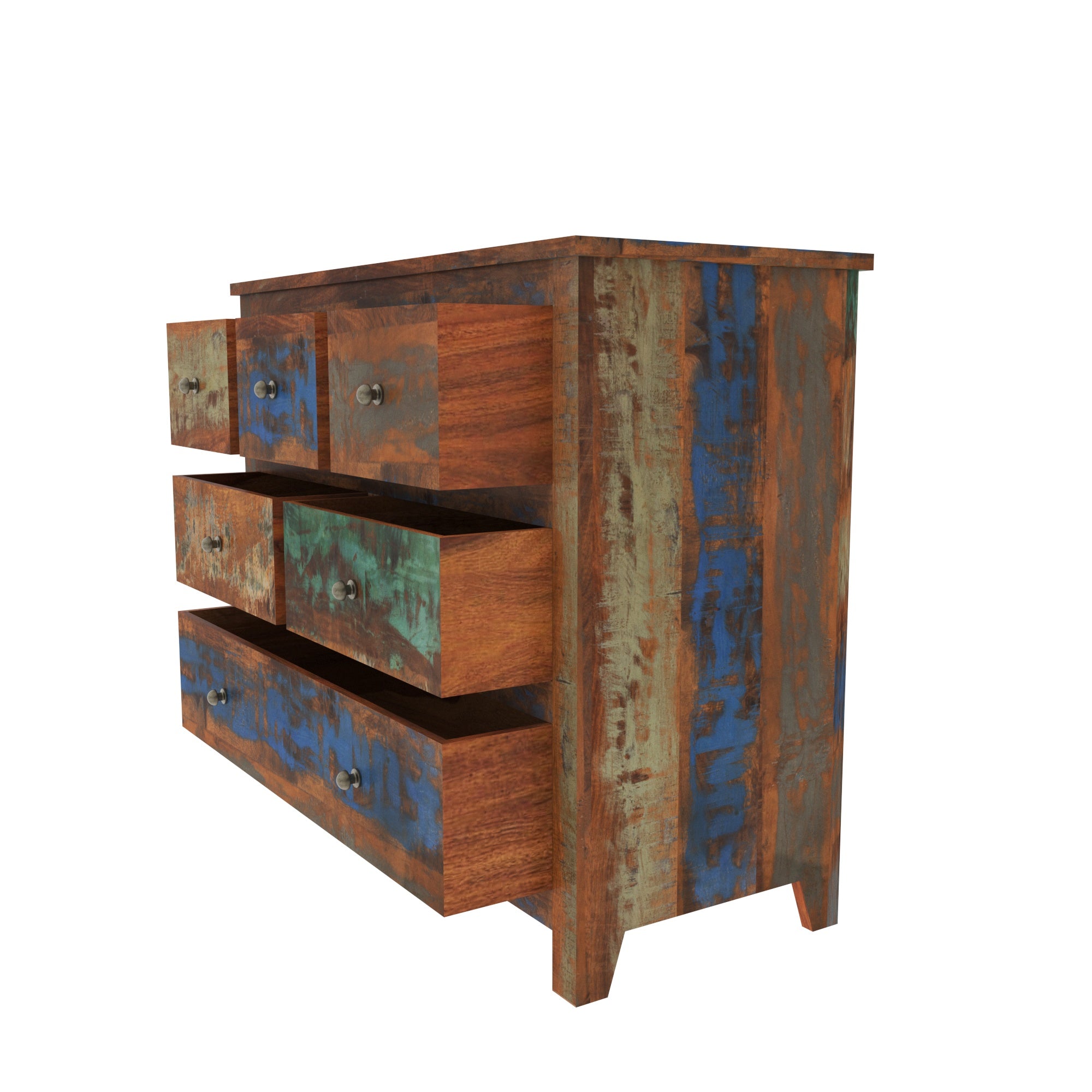 Colorful Reclaimed Wood Storage Chest - Rustic Drawer Cabinet Drawer's Chest