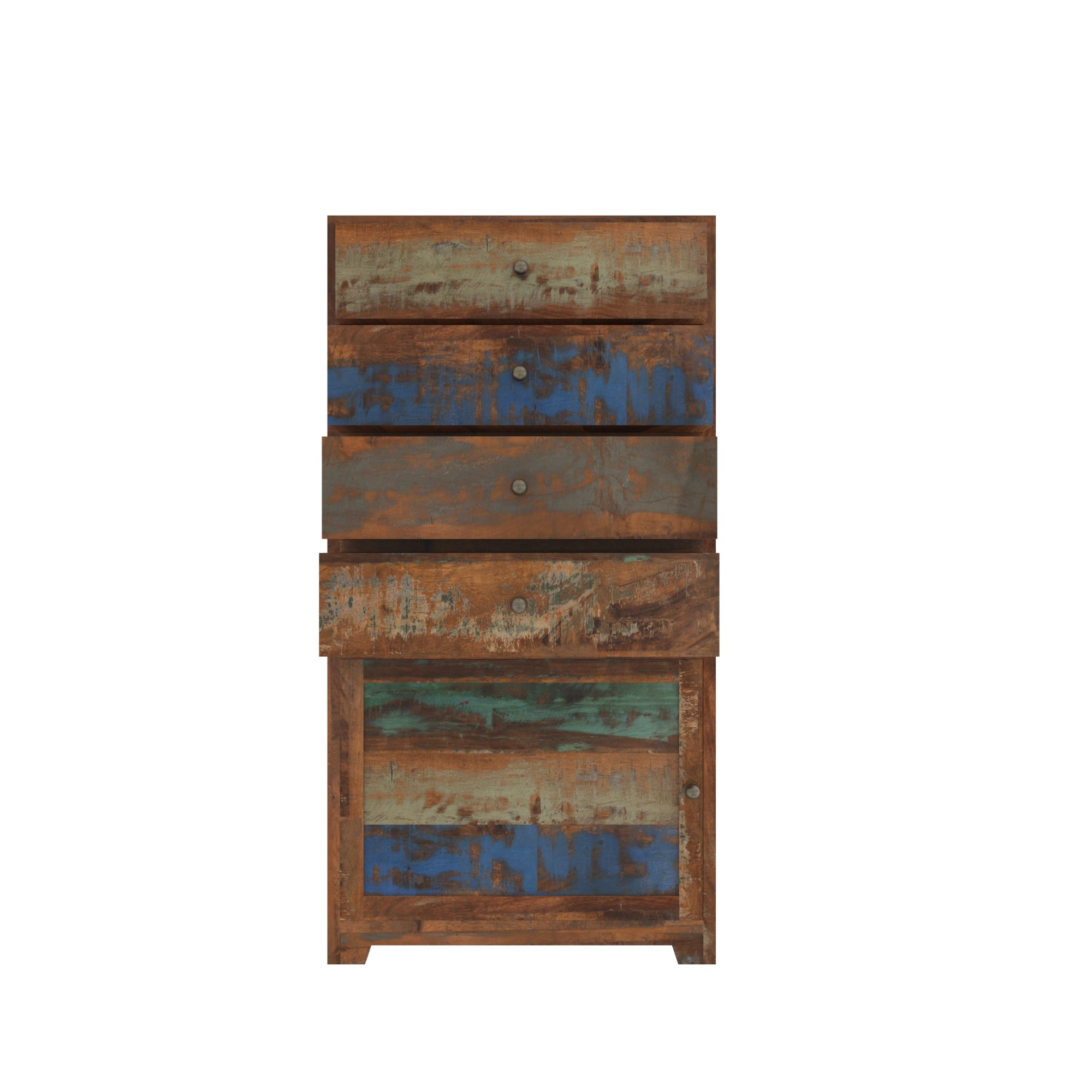 Colorful Reclaimed Wood Tall Cabinet - Vertical Storage Chest Drawer's Chest