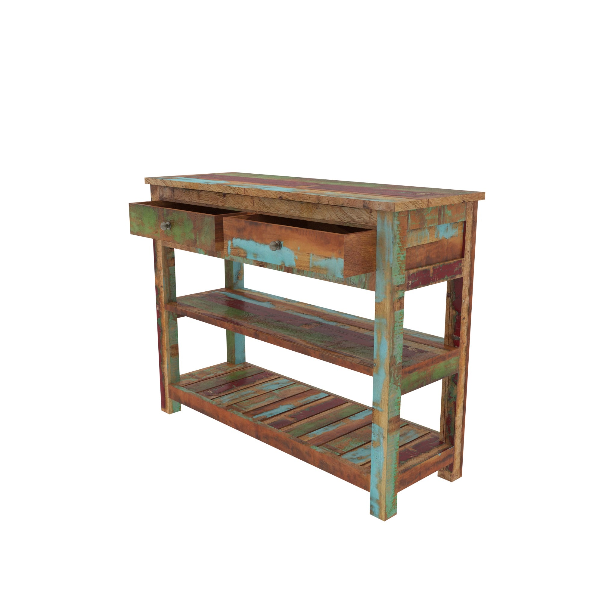 Colorful Reclaimed Wood Console Table - Entryway Storage Unit Cupboard