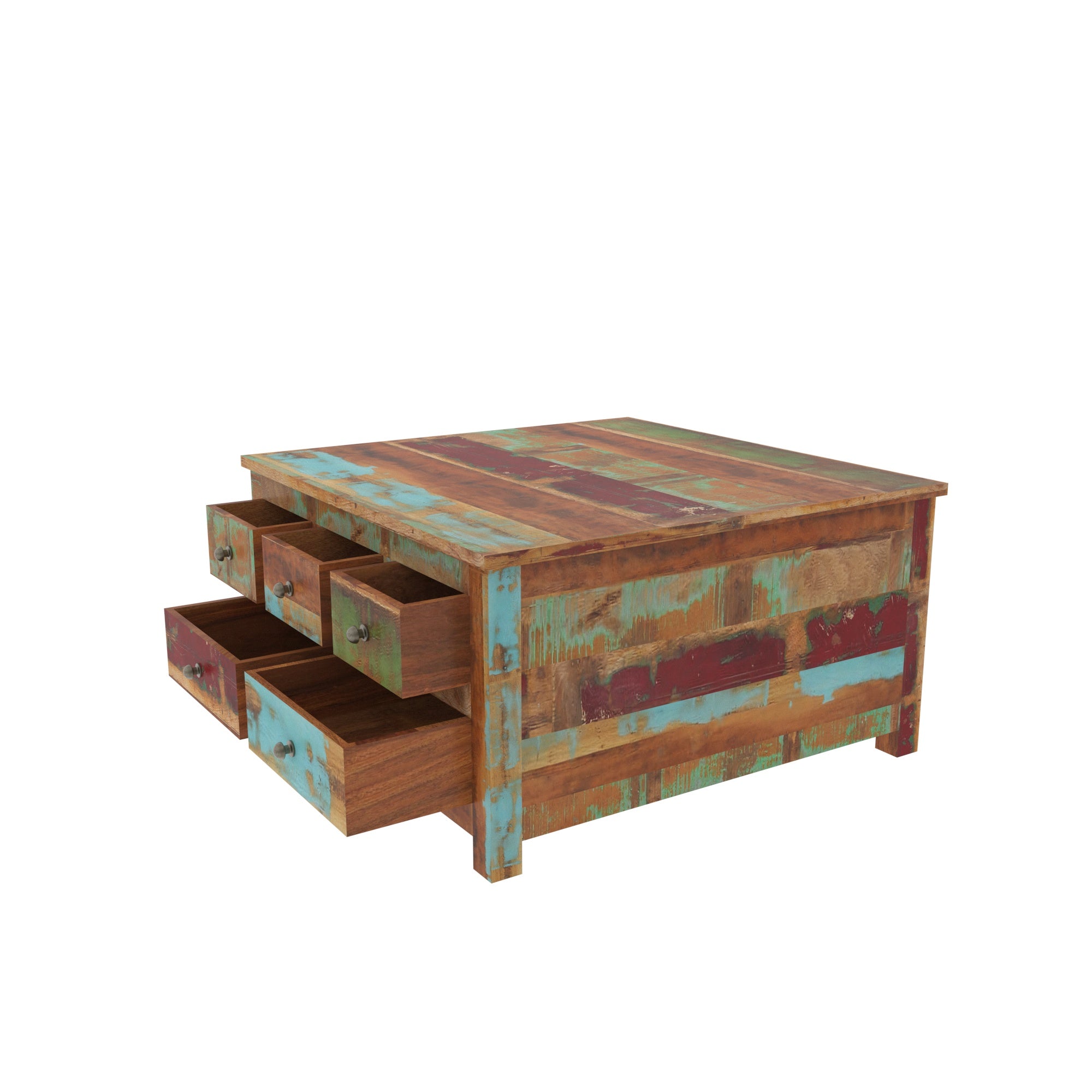 Colorful Reclaimed Wood Coffee Table - Storage Box Table Coffee Table