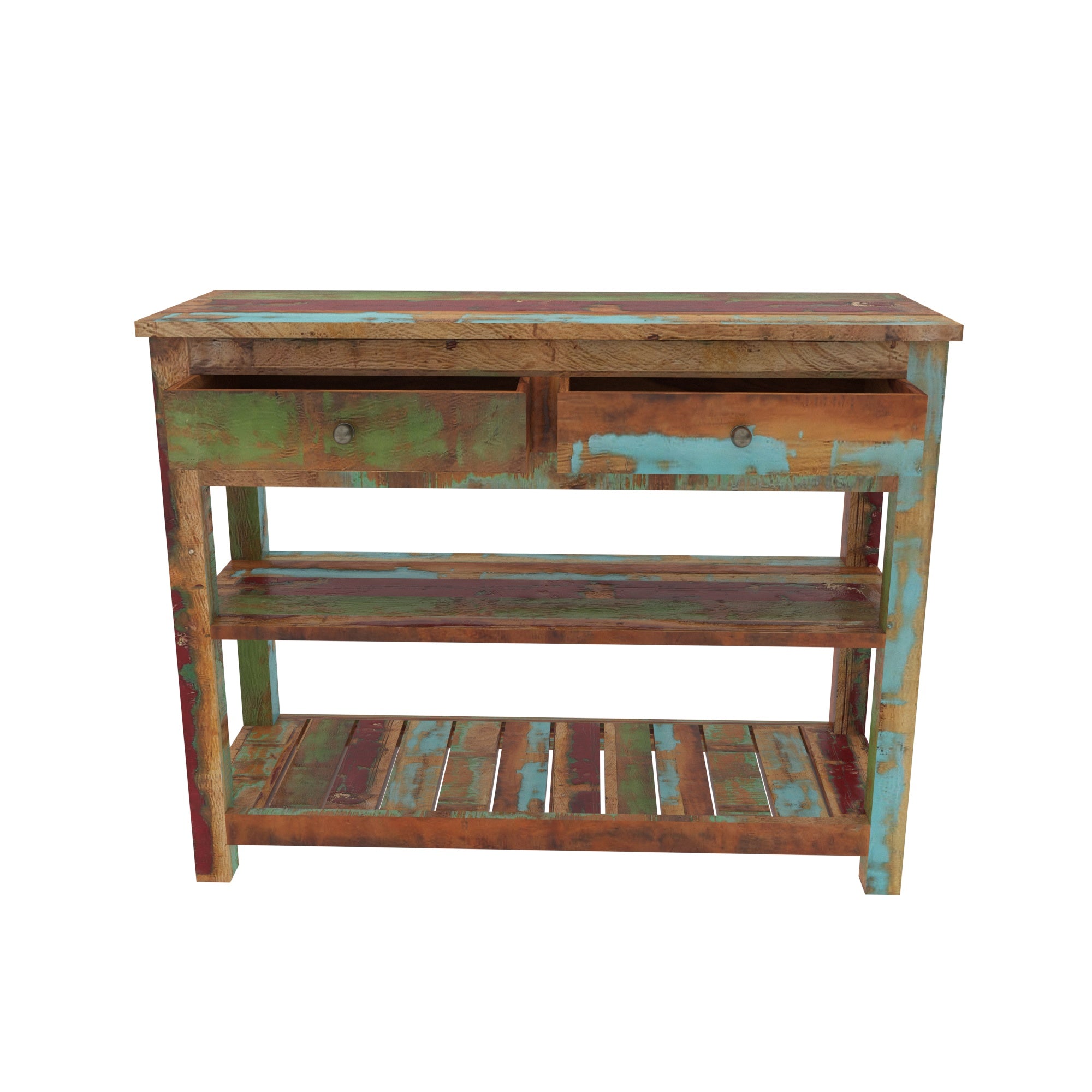 Colorful Reclaimed Wood Console Table - Entryway Storage Unit Cupboard