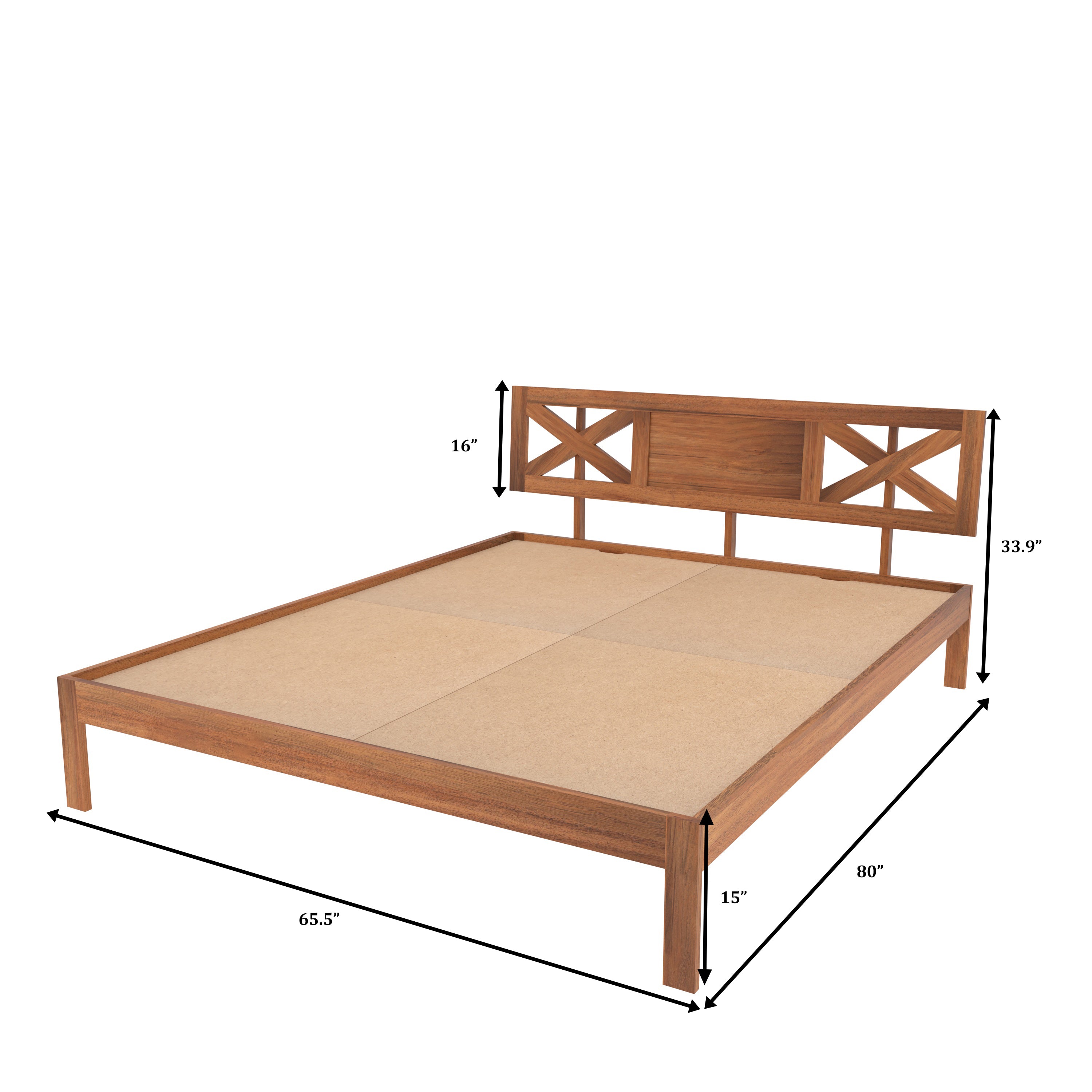 Contemporary Wooden Bed with Cut-Out Headboard – Sleek & Minimalist Style Bed