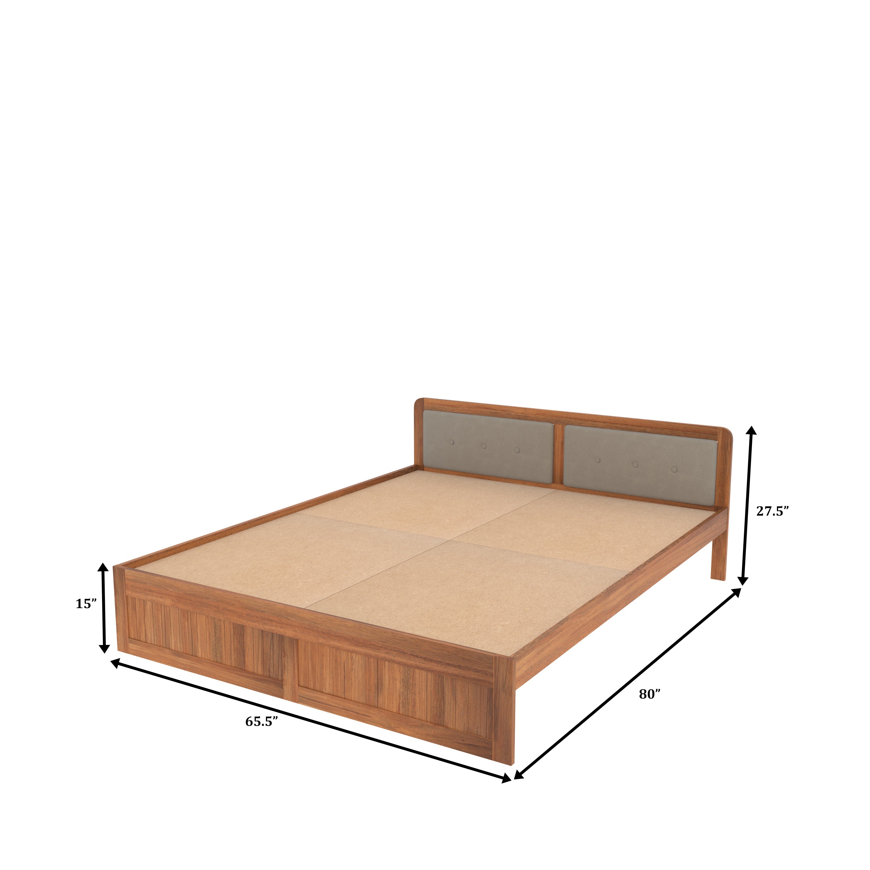 Modern Wooden Bed with Upholstered Headboard – Isolated Product View Bed